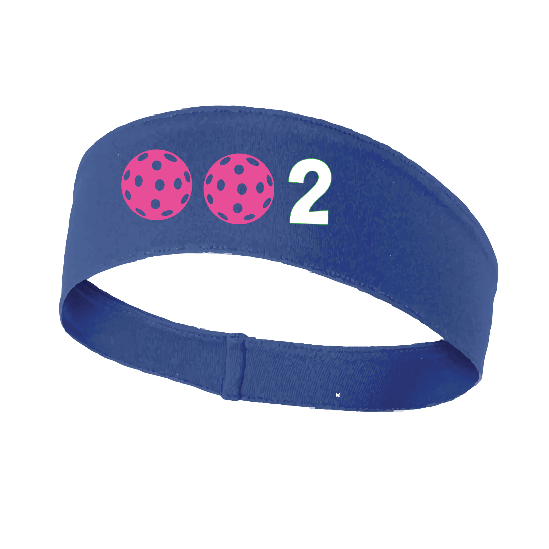 Design: 002 with Customizable Ball Colors  This fun, pickleball designed, moisture-wicking headband narrows in the back to fit more securely. Single-needle top-stitched edging. These headbands come in a variety of colors. Truly shows your love for the sport of pickleball!!