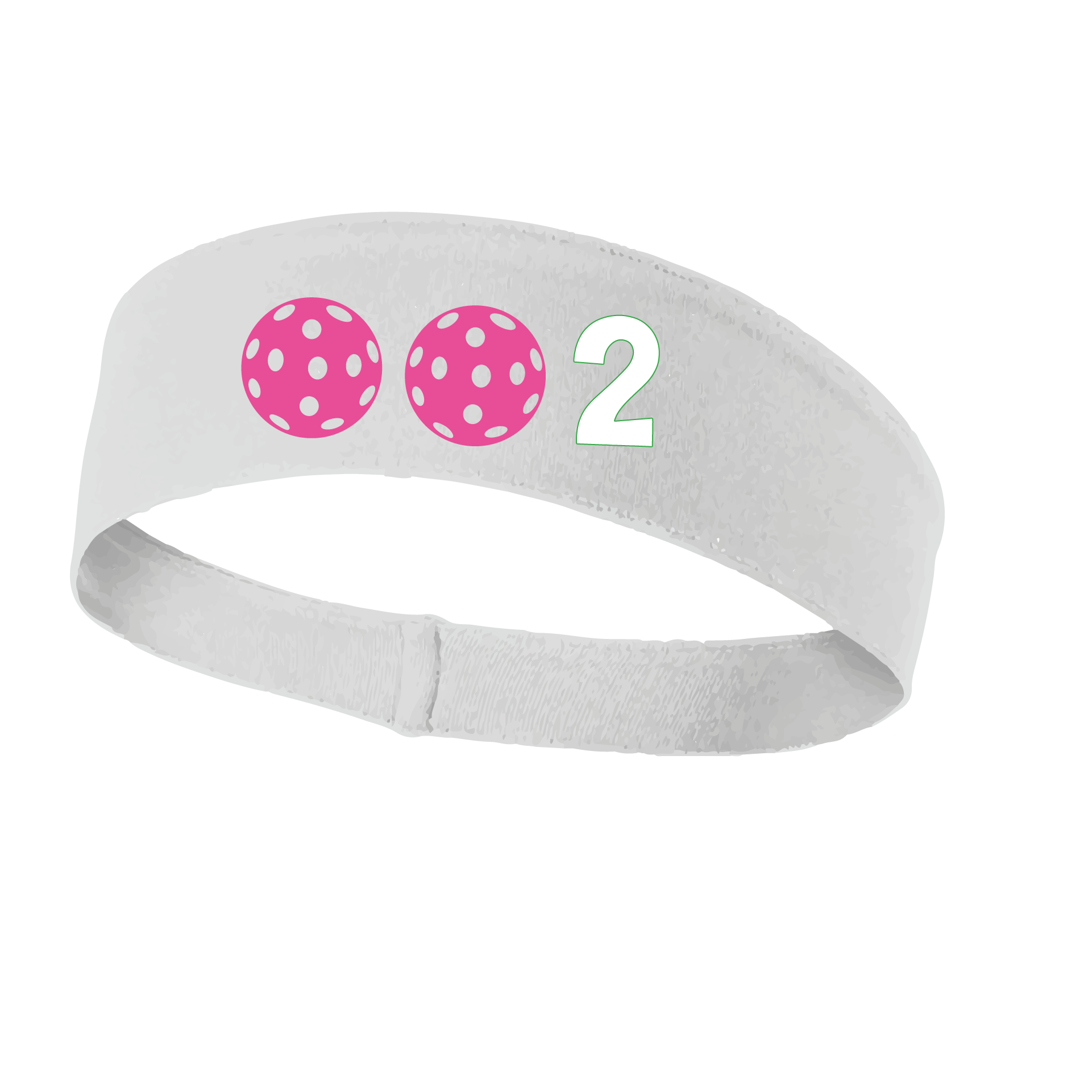 Design: 002 with Customizable Ball Colors  This fun, pickleball designed, moisture-wicking headband narrows in the back to fit more securely. Single-needle top-stitched edging. These headbands come in a variety of colors. Truly shows your love for the sport of pickleball!!