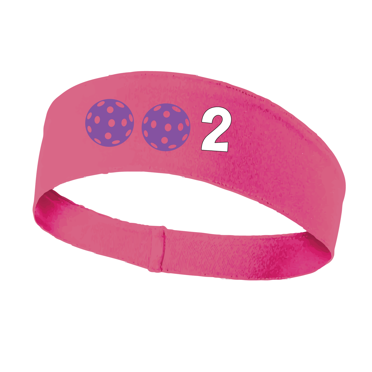 Design: 002 with Customizable Ball Colors  This fun, pickleball designed, moisture-wicking headband narrows in the back to fit more securely. Single-needle top-stitched edging. These headbands come in a variety of colors. Truly shows your love for the sport of pickleball!!