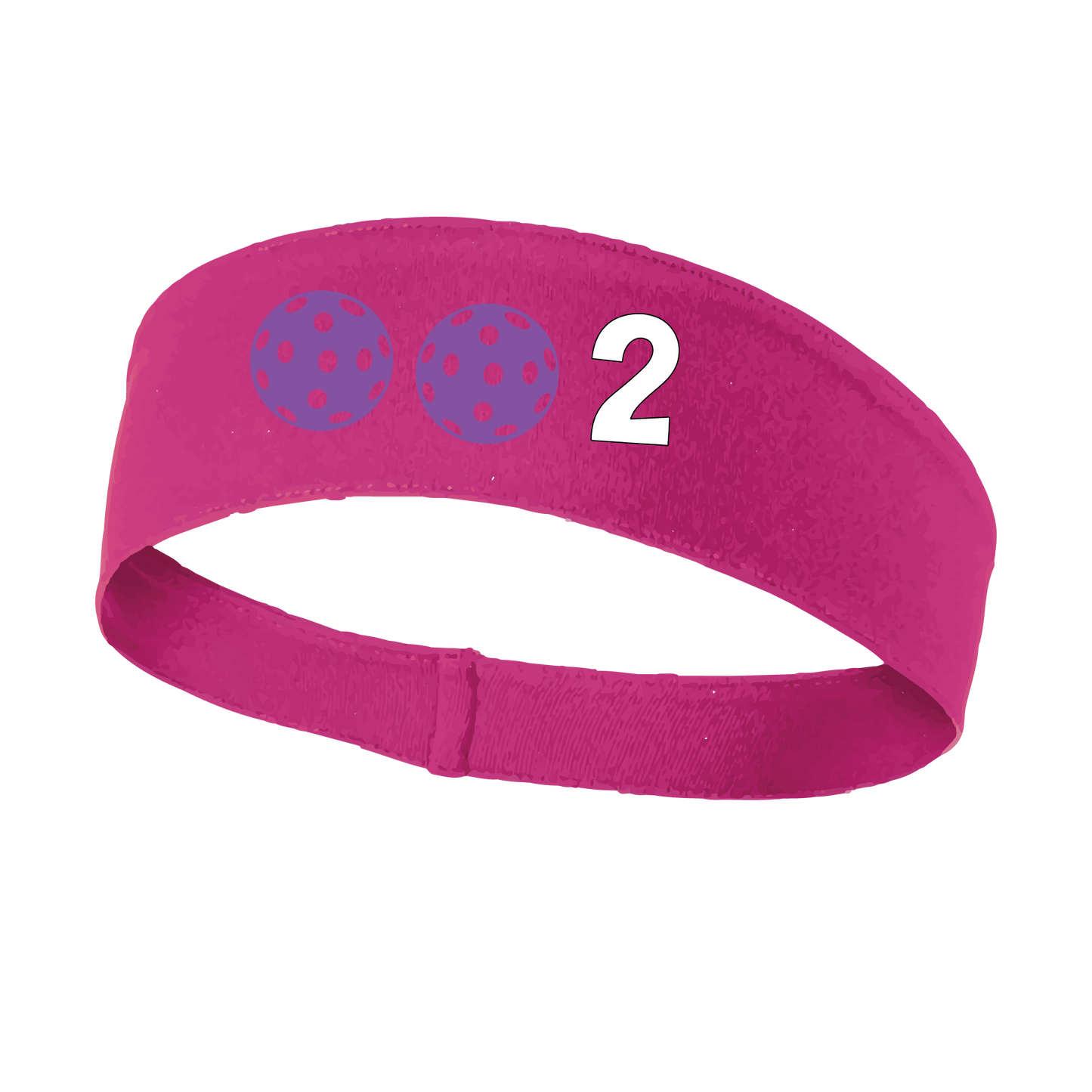 Design: 002 with Customizable Ball Colors  This fun, pickleball designed, moisture-wicking headband narrows in the back to fit more securely. Single-needle top-stitched edging. These headbands come in a variety of colors. Truly shows your love for the sport of pickleball!!