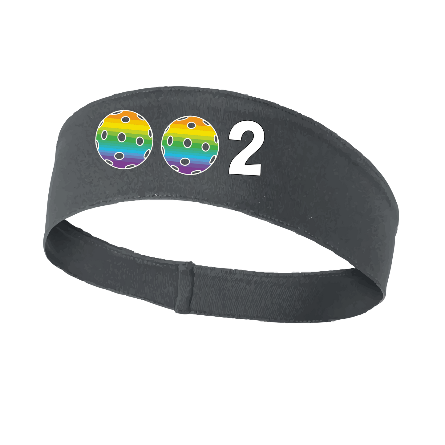 Design: 002 with Customizable Ball Colors  This fun, pickleball designed, moisture-wicking headband narrows in the back to fit more securely. Single-needle top-stitched edging. These headbands come in a variety of colors. Truly shows your love for the sport of pickleball!!