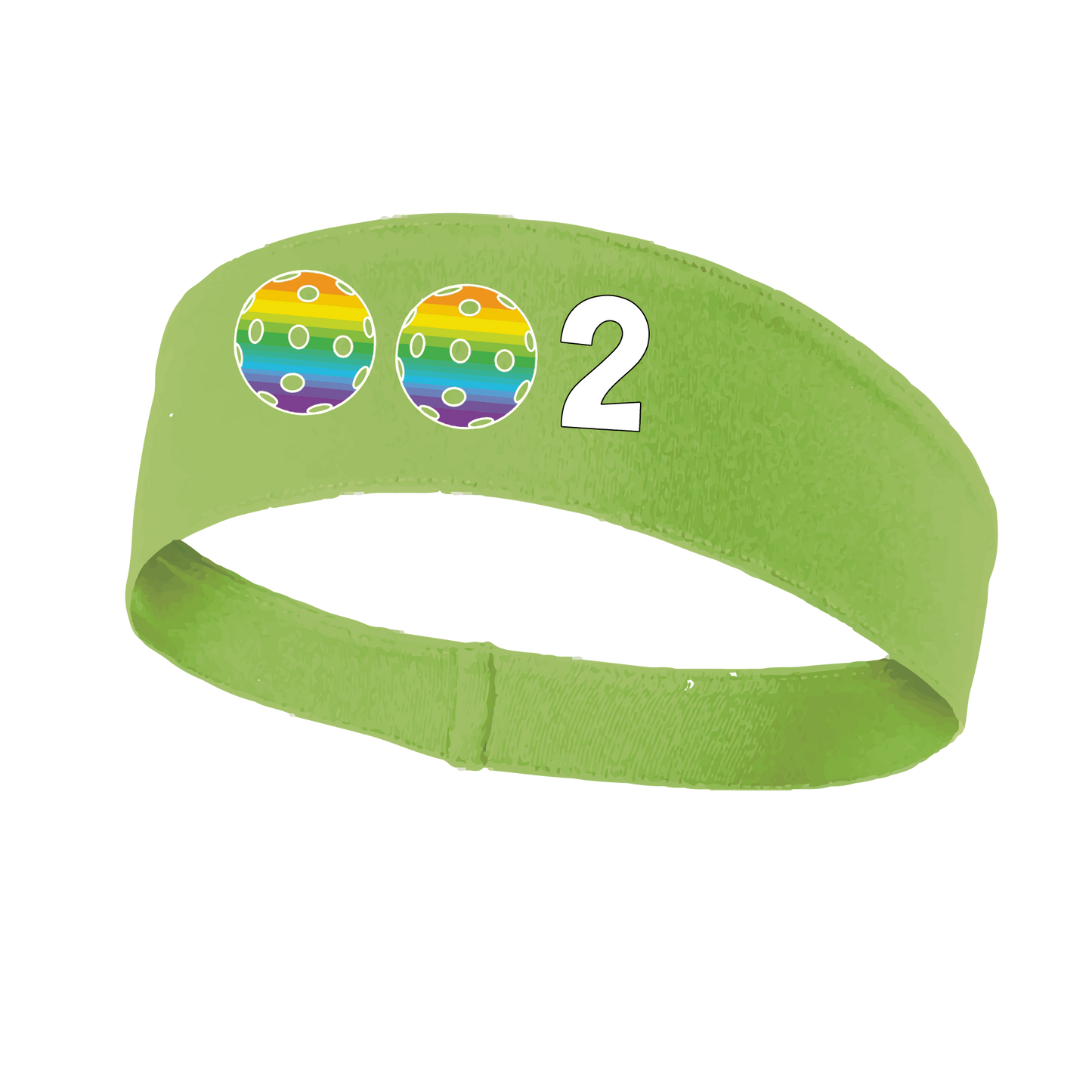 Design: 002 with Customizable Ball Colors  This fun, pickleball designed, moisture-wicking headband narrows in the back to fit more securely. Single-needle top-stitched edging. These headbands come in a variety of colors. Truly shows your love for the sport of pickleball!!