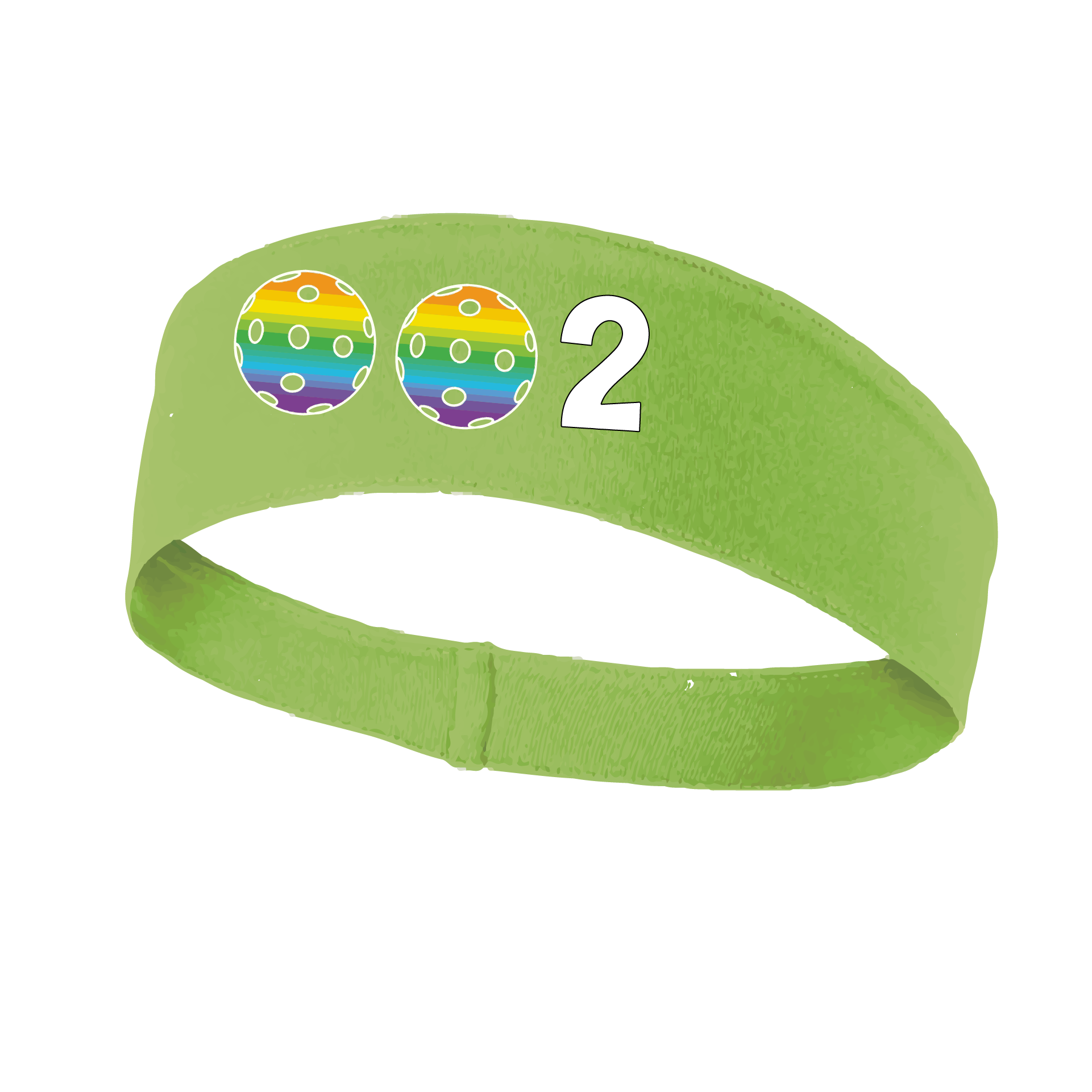 Design: 002 with Customizable Ball Colors  This fun, pickleball designed, moisture-wicking headband narrows in the back to fit more securely. Single-needle top-stitched edging. These headbands come in a variety of colors. Truly shows your love for the sport of pickleball!!