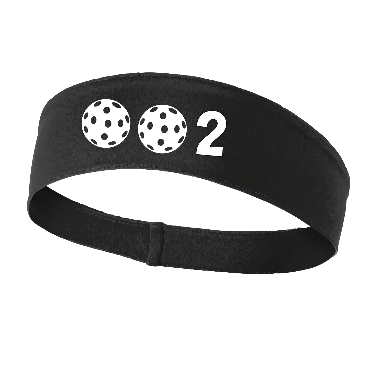 Design: 002 with Customizable Ball Colors  This fun, pickleball designed, moisture-wicking headband narrows in the back to fit more securely. Single-needle top-stitched edging. These headbands come in a variety of colors. Truly shows your love for the sport of pickleball!!