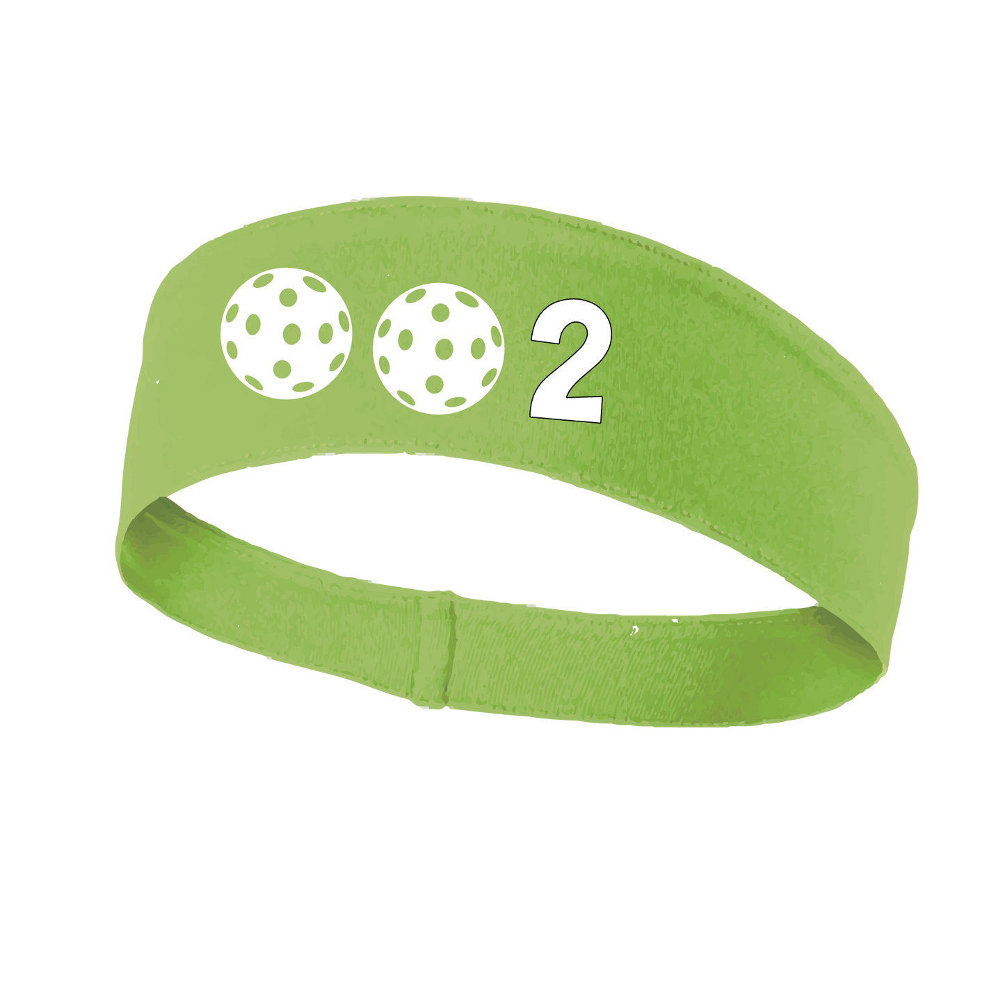 Design: 002 with Customizable Ball Colors  This fun, pickleball designed, moisture-wicking headband narrows in the back to fit more securely. Single-needle top-stitched edging. These headbands come in a variety of colors. Truly shows your love for the sport of pickleball!!