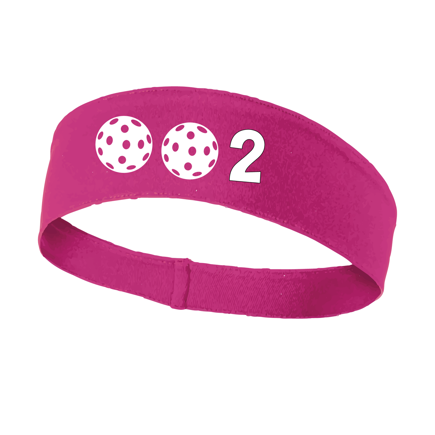 Design: 002 with Customizable Ball Colors  This fun, pickleball designed, moisture-wicking headband narrows in the back to fit more securely. Single-needle top-stitched edging. These headbands come in a variety of colors. Truly shows your love for the sport of pickleball!!