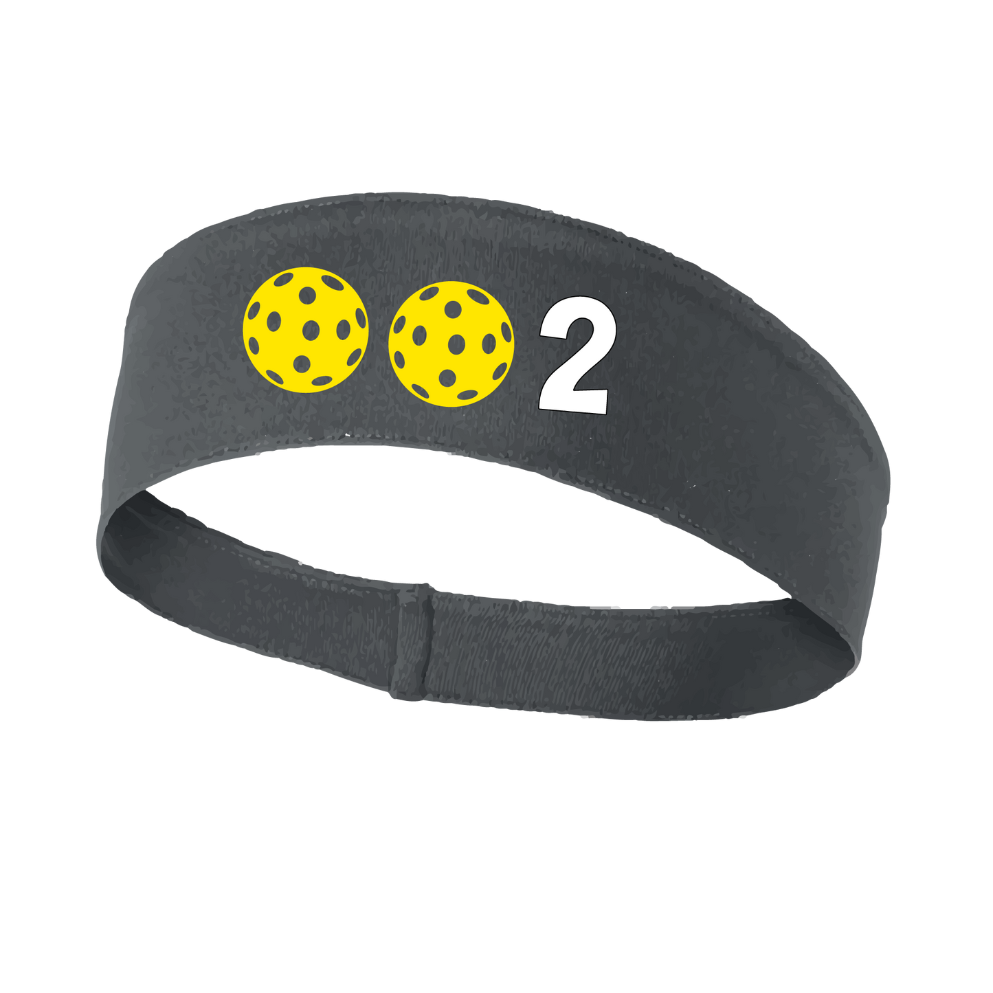 Design: 002 with Customizable Ball Colors  This fun, pickleball designed, moisture-wicking headband narrows in the back to fit more securely. Single-needle top-stitched edging. These headbands come in a variety of colors. Truly shows your love for the sport of pickleball!!