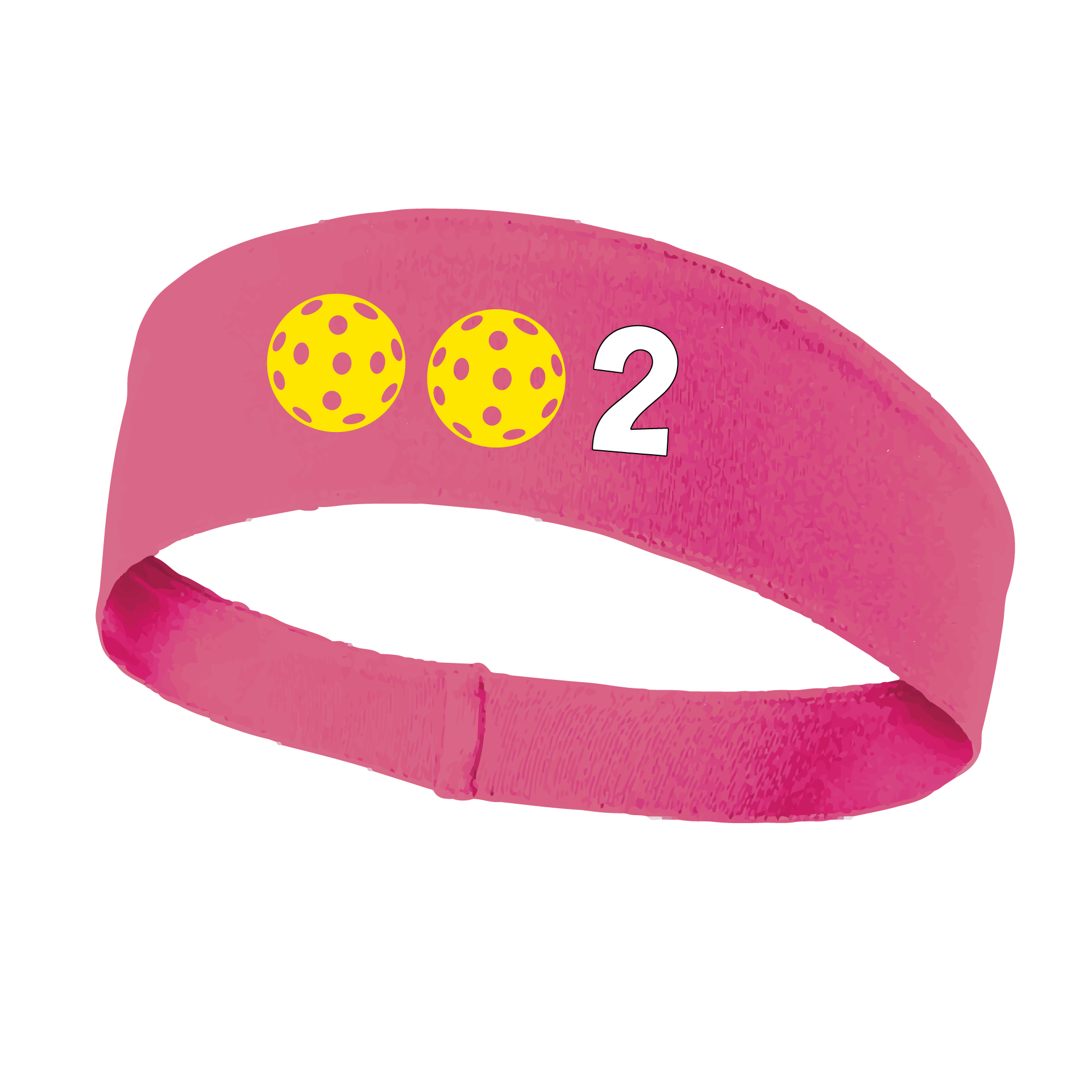 Design: 002 with Customizable Ball Colors  This fun, pickleball designed, moisture-wicking headband narrows in the back to fit more securely. Single-needle top-stitched edging. These headbands come in a variety of colors. Truly shows your love for the sport of pickleball!!