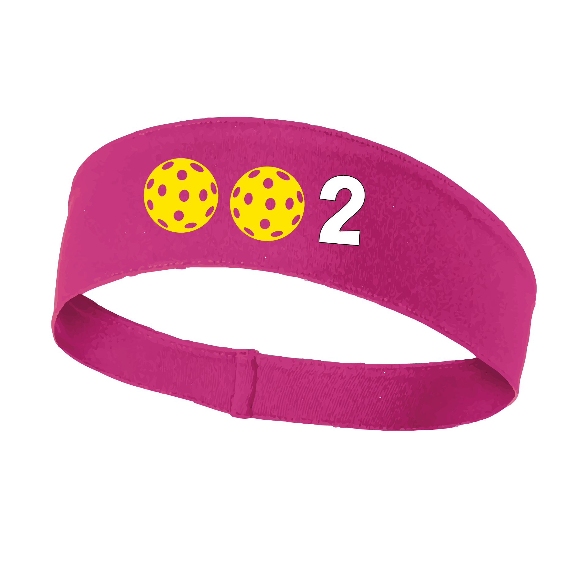 Design: 002 with Customizable Ball Colors  This fun, pickleball designed, moisture-wicking headband narrows in the back to fit more securely. Single-needle top-stitched edging. These headbands come in a variety of colors. Truly shows your love for the sport of pickleball!!