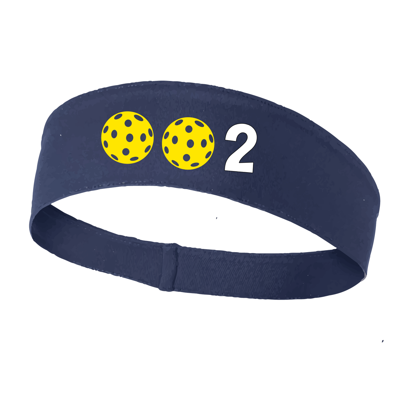 Design: 002 with Customizable Ball Colors  This fun, pickleball designed, moisture-wicking headband narrows in the back to fit more securely. Single-needle top-stitched edging. These headbands come in a variety of colors. Truly shows your love for the sport of pickleball!!