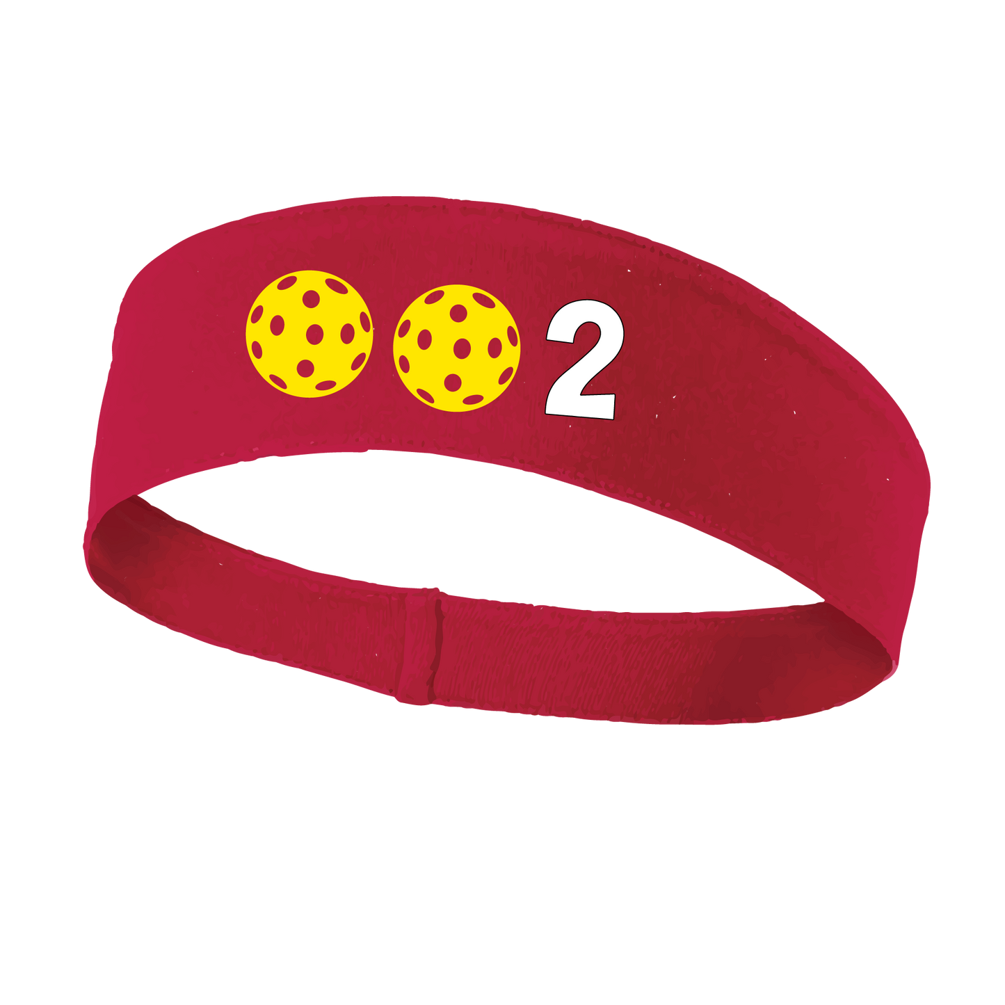 Design: 002 with Customizable Ball Colors  This fun, pickleball designed, moisture-wicking headband narrows in the back to fit more securely. Single-needle top-stitched edging. These headbands come in a variety of colors. Truly shows your love for the sport of pickleball!!