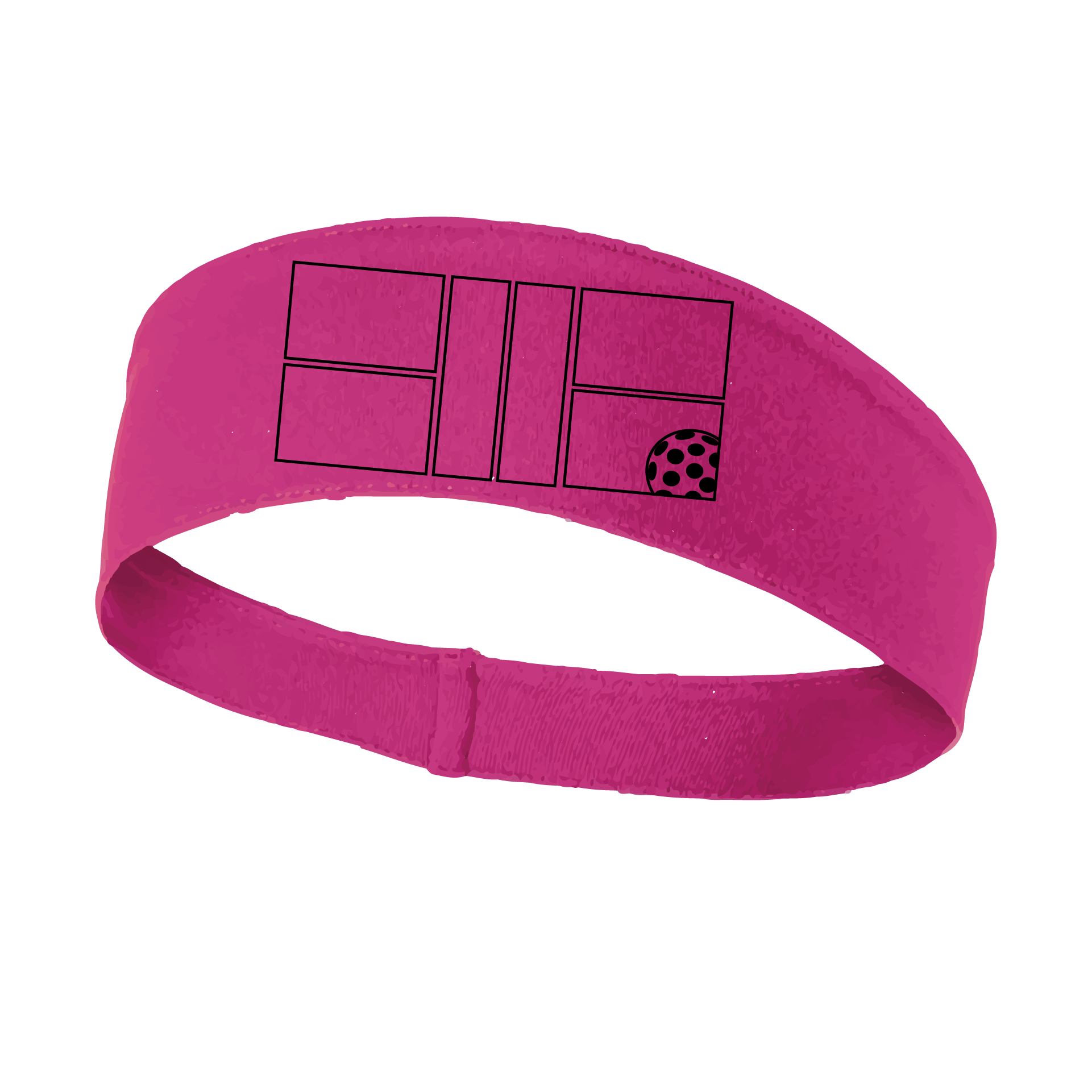 Pickleball Headband Design: Black Pickleball Court with Pickleball  This fun, pickleball designed, moisture-wicking headband narrows in the back to fit more securely. Single-needle top-stitched edging. These headbands come in a variety of colors. Truly shows your love for the sport of pickleball!!
