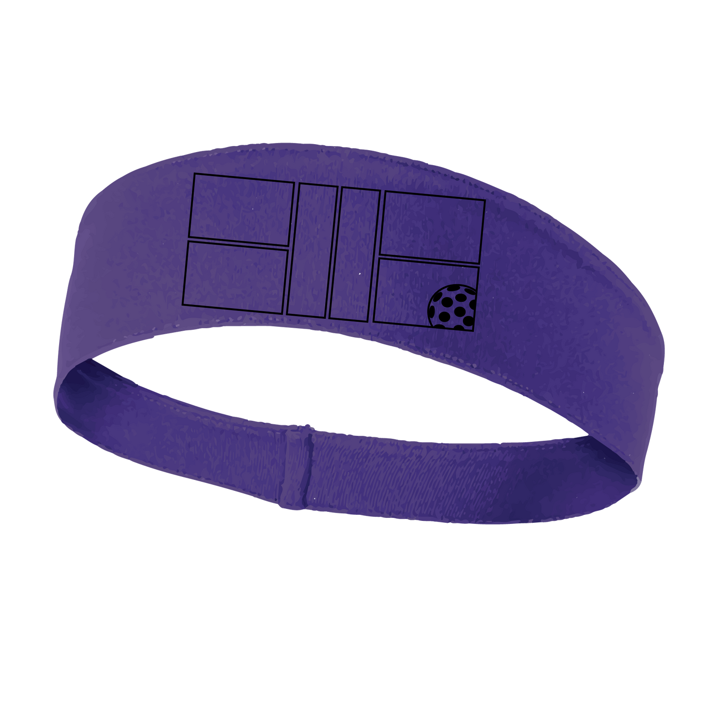 Pickleball Headband Design: Black Pickleball Court with Pickleball  This fun, pickleball designed, moisture-wicking headband narrows in the back to fit more securely. Single-needle top-stitched edging. These headbands come in a variety of colors. Truly shows your love for the sport of pickleball!!