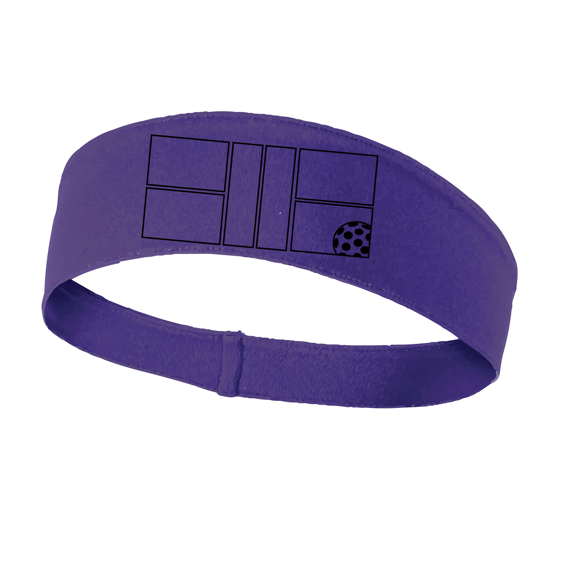 Pickleball Headband Design: Black Pickleball Court with Pickleball  This fun, pickleball designed, moisture-wicking headband narrows in the back to fit more securely. Single-needle top-stitched edging. These headbands come in a variety of colors. Truly shows your love for the sport of pickleball!!