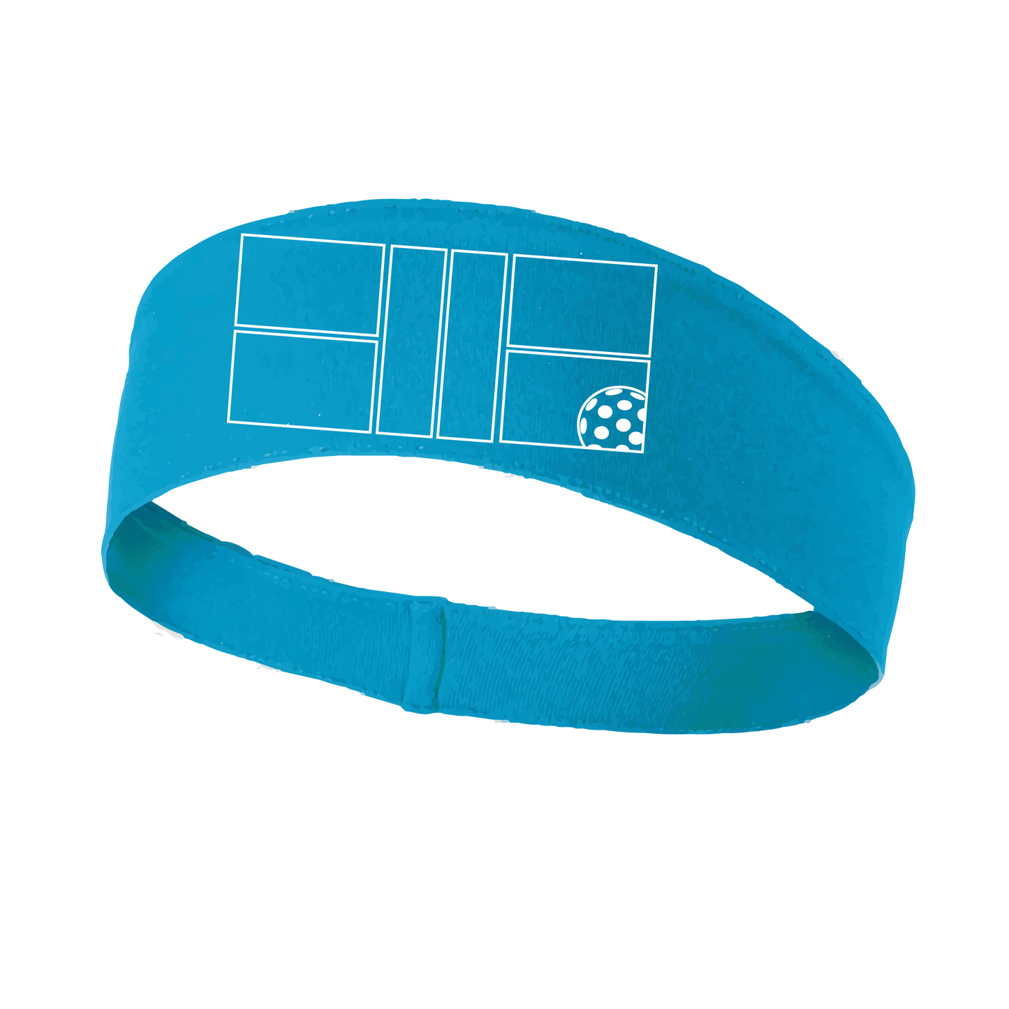 Pickleball Design: Pickleball Court with Corner Ball in White  This fun, pickleball designed, moisture-wicking headband narrows in the back to fit more securely. Single-needle top-stitched edging. These headbands come in a variety of colors. Truly shows your love for the sport of pickleball!!