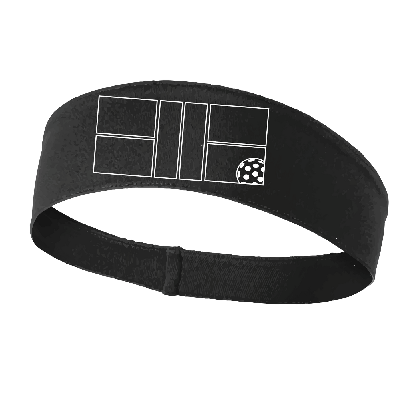 Pickleball Design: Pickleball Court with Corner Ball in White  This fun, pickleball designed, moisture-wicking headband narrows in the back to fit more securely. Single-needle top-stitched edging. These headbands come in a variety of colors. Truly shows your love for the sport of pickleball!!