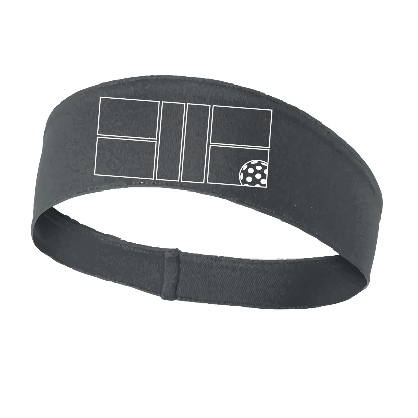 Pickleball Design: Pickleball Court with Corner Ball in White  This fun, pickleball designed, moisture-wicking headband narrows in the back to fit more securely. Single-needle top-stitched edging. These headbands come in a variety of colors. Truly shows your love for the sport of pickleball!!