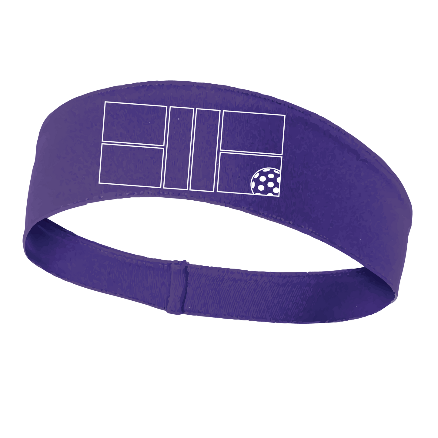 Pickleball Design: Pickleball Court with Corner Ball in White  This fun, pickleball designed, moisture-wicking headband narrows in the back to fit more securely. Single-needle top-stitched edging. These headbands come in a variety of colors. Truly shows your love for the sport of pickleball!!