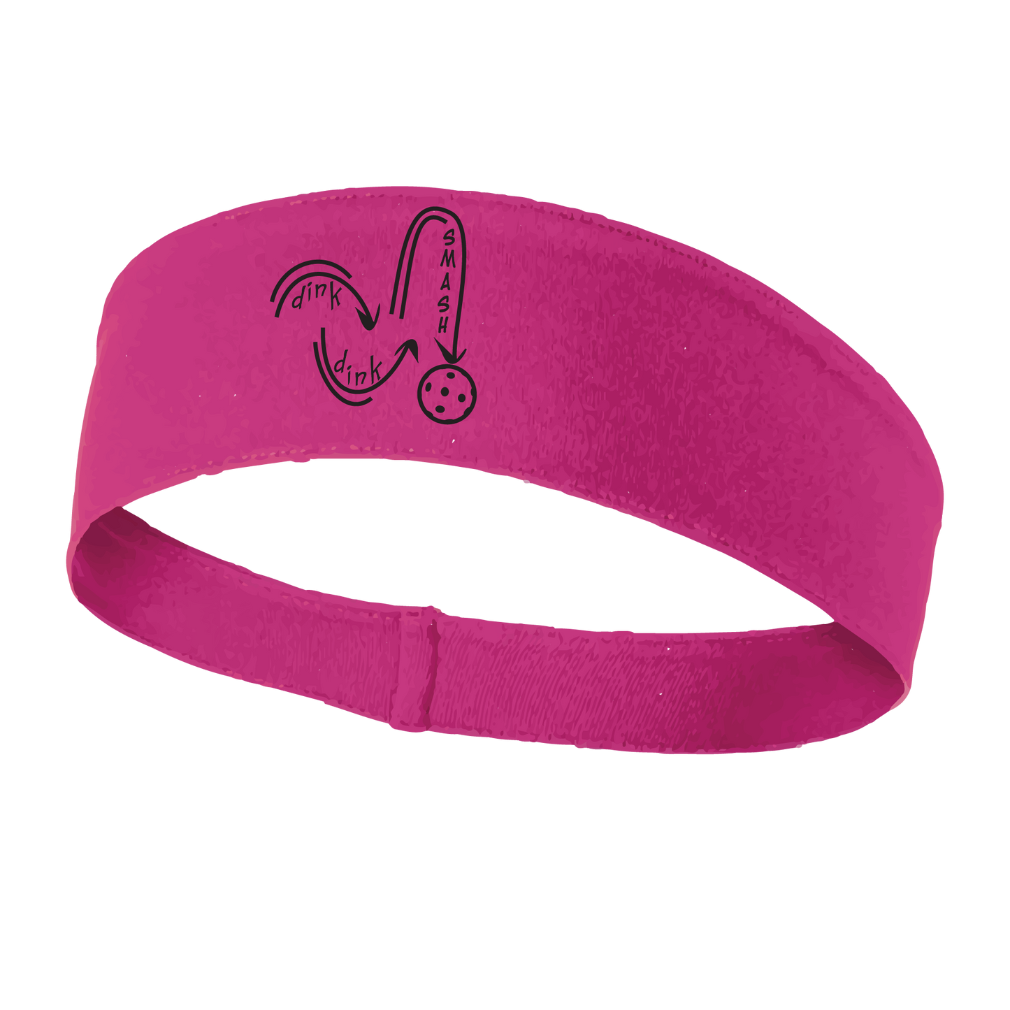 Pickleball Design: Dink Dink Smash in Black  This fun, pickleball designed, moisture-wicking headband narrows in the back to fit more securely. Single-needle top-stitched edging. These headbands come in a variety of colors. Truly shows your love for the sport of pickleball!!