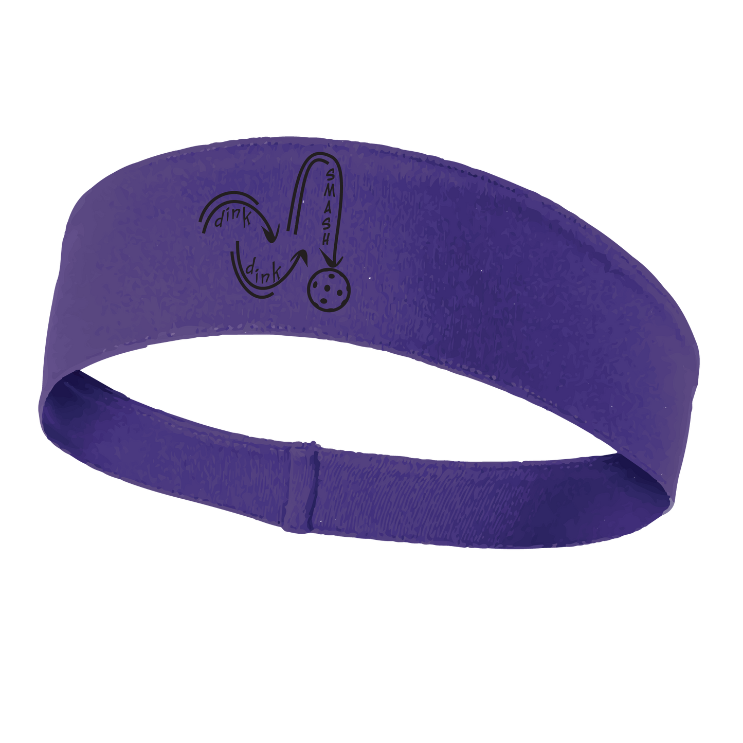 Pickleball Design: Dink Dink Smash in Black  This fun, pickleball designed, moisture-wicking headband narrows in the back to fit more securely. Single-needle top-stitched edging. These headbands come in a variety of colors. Truly shows your love for the sport of pickleball!!