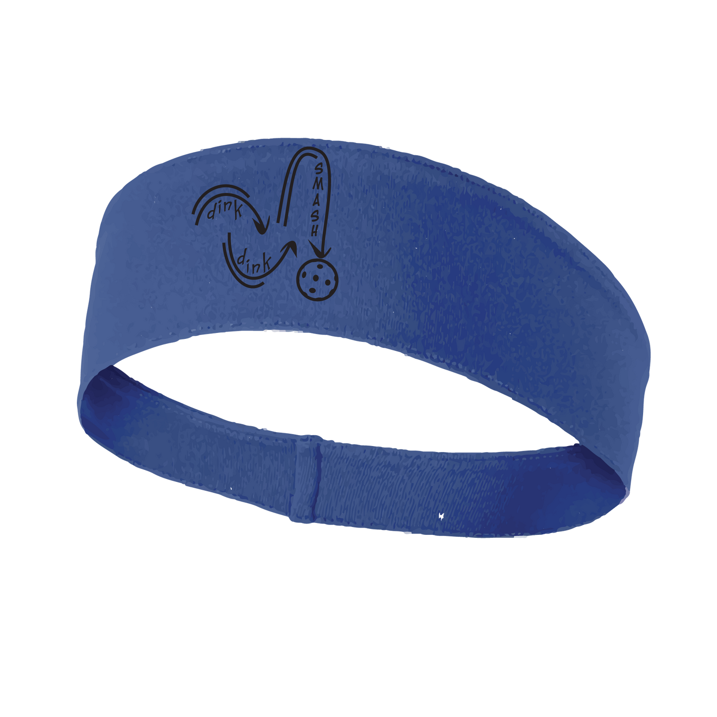 Pickleball Design: Dink Dink Smash in Black  This fun, pickleball designed, moisture-wicking headband narrows in the back to fit more securely. Single-needle top-stitched edging. These headbands come in a variety of colors. Truly shows your love for the sport of pickleball!!