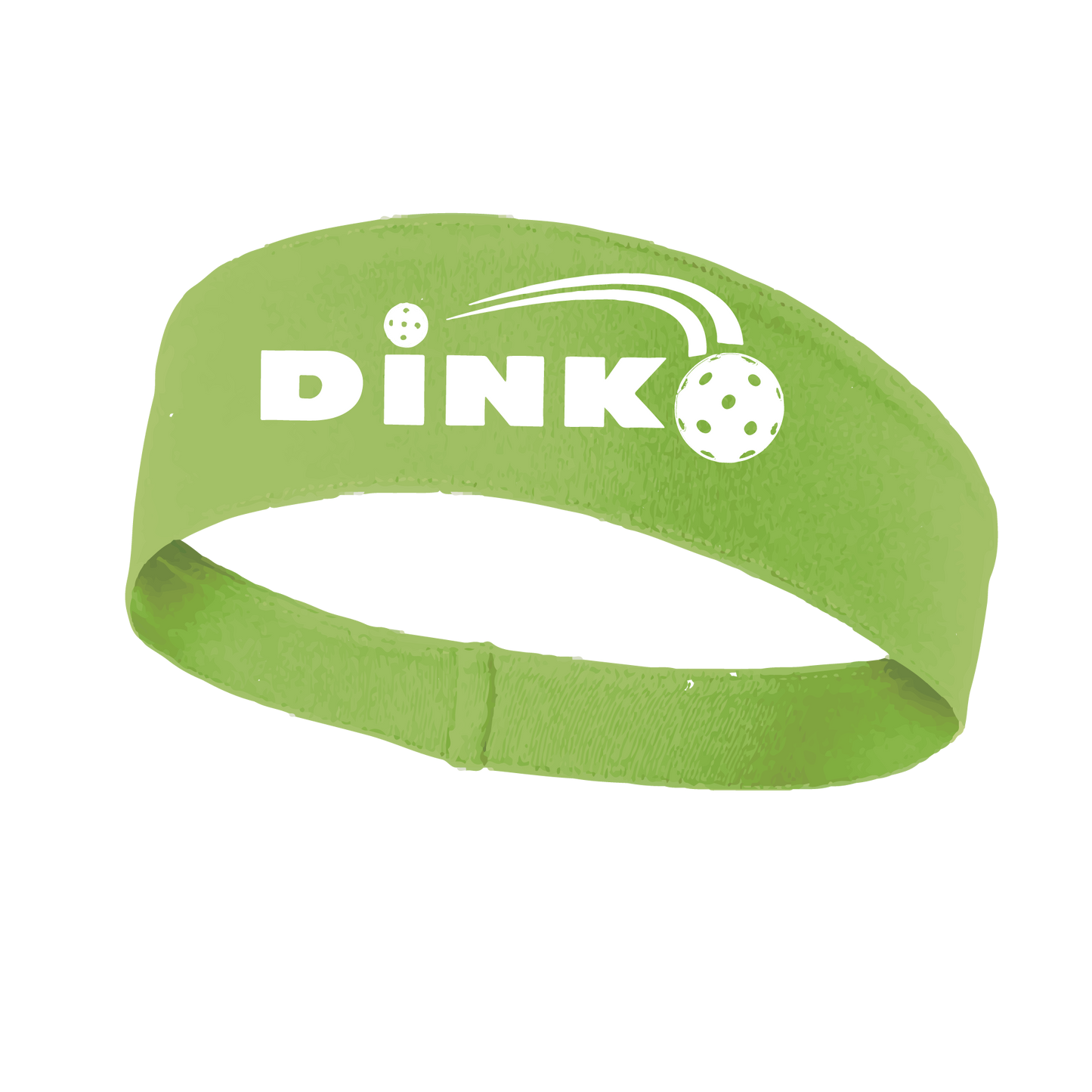 Pickleball Design: Dink  This fun, pickleball designed, moisture-wicking headband narrows in the back to fit more securely. Single-needle top-stitched edging. These headbands come in a variety of colors. Truly shows your love for the sport of pickleball!!