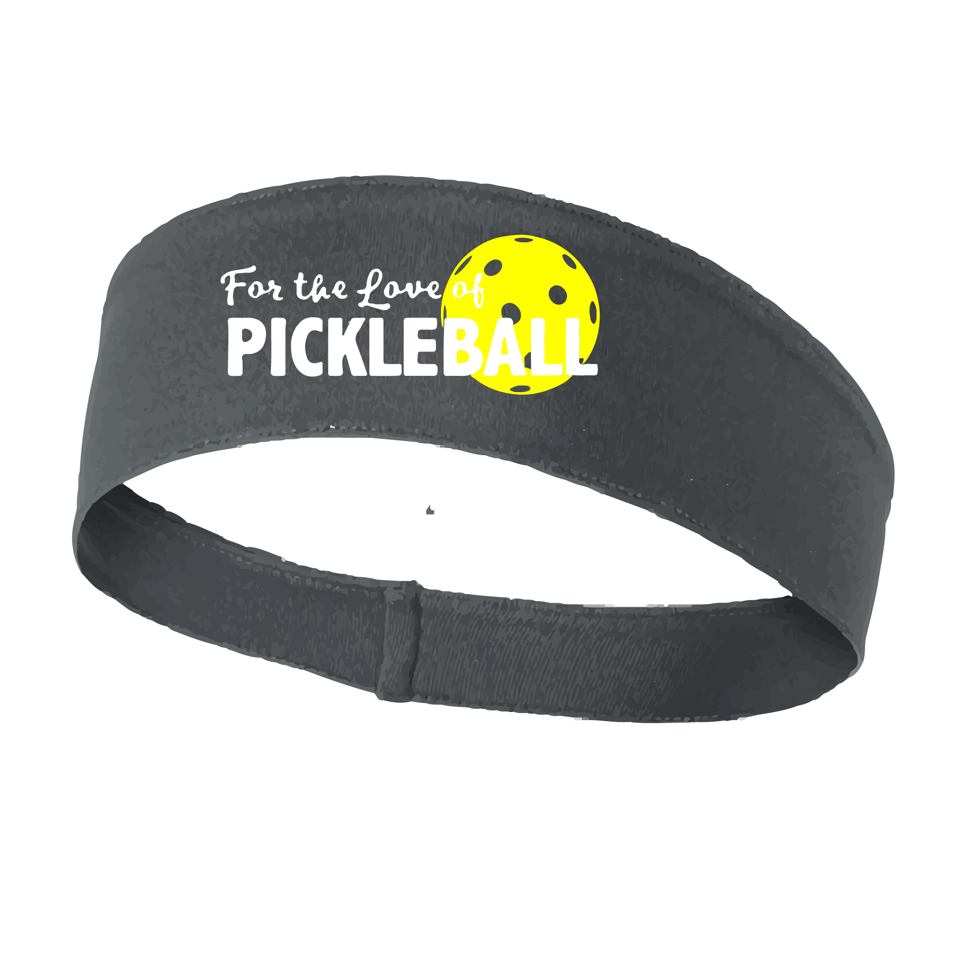 Pickleball Design: For the Love of Pickleball  This fun, pickleball designed, moisture-wicking headband narrows in the back to fit more securely. Single-needle top-stitched edging. These headbands come in a variety of colors. Truly shows your love for the sport of pickleball!!