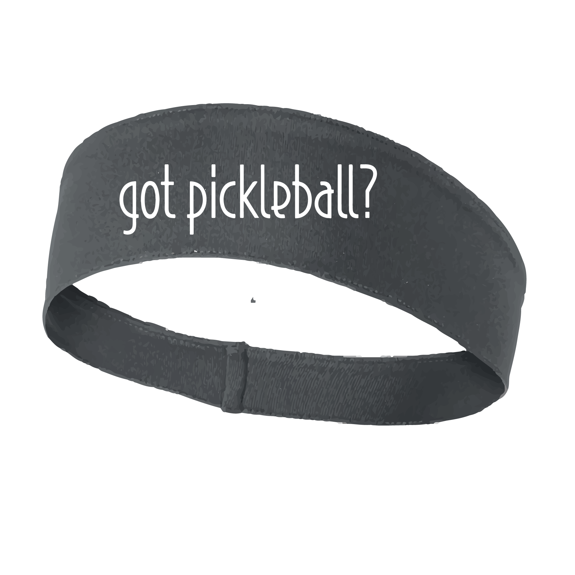 Design: Got Pickleball?  This fun, pickleball designed, moisture-wicking headband narrows in the back to fit more securely. Single-needle top-stitched edging. These headbands come in a variety of colors. Truly shows your love for the sport of pickleball!!