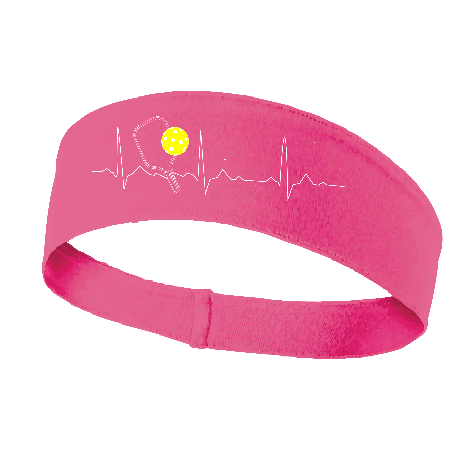 Pickleball Headband Design: Pickleball Heartbeat with white lettering and yellow ball  This fun, pickleball designed, moisture-wicking headband narrows in the back to fit more securely. Single-needle top-stitched edging. These headbands come in a variety of colors. Truly shows your love for the sport of pickleball!!
