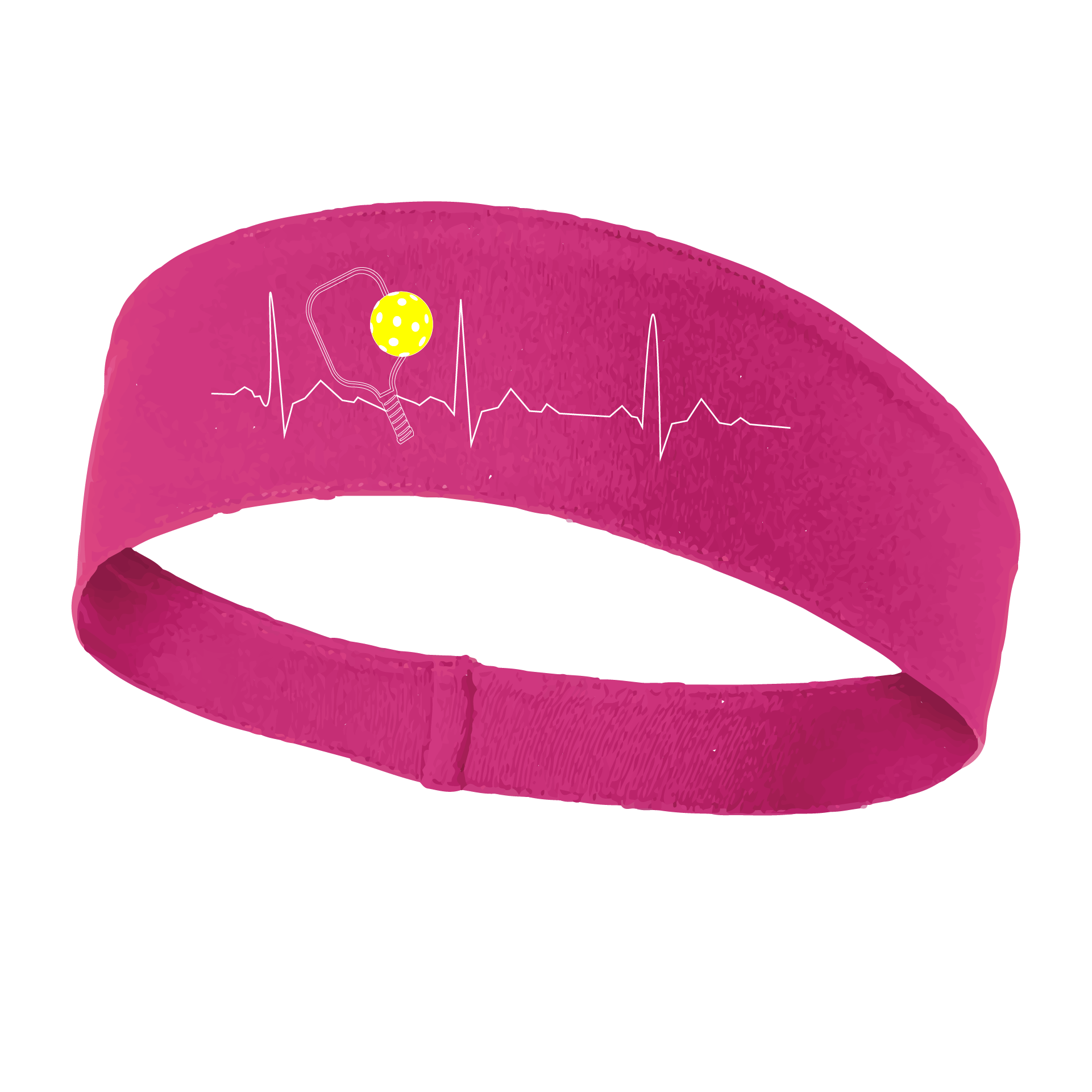 Pickleball Headband Design: Pickleball Heartbeat with white lettering and yellow ball  This fun, pickleball designed, moisture-wicking headband narrows in the back to fit more securely. Single-needle top-stitched edging. These headbands come in a variety of colors. Truly shows your love for the sport of pickleball!!