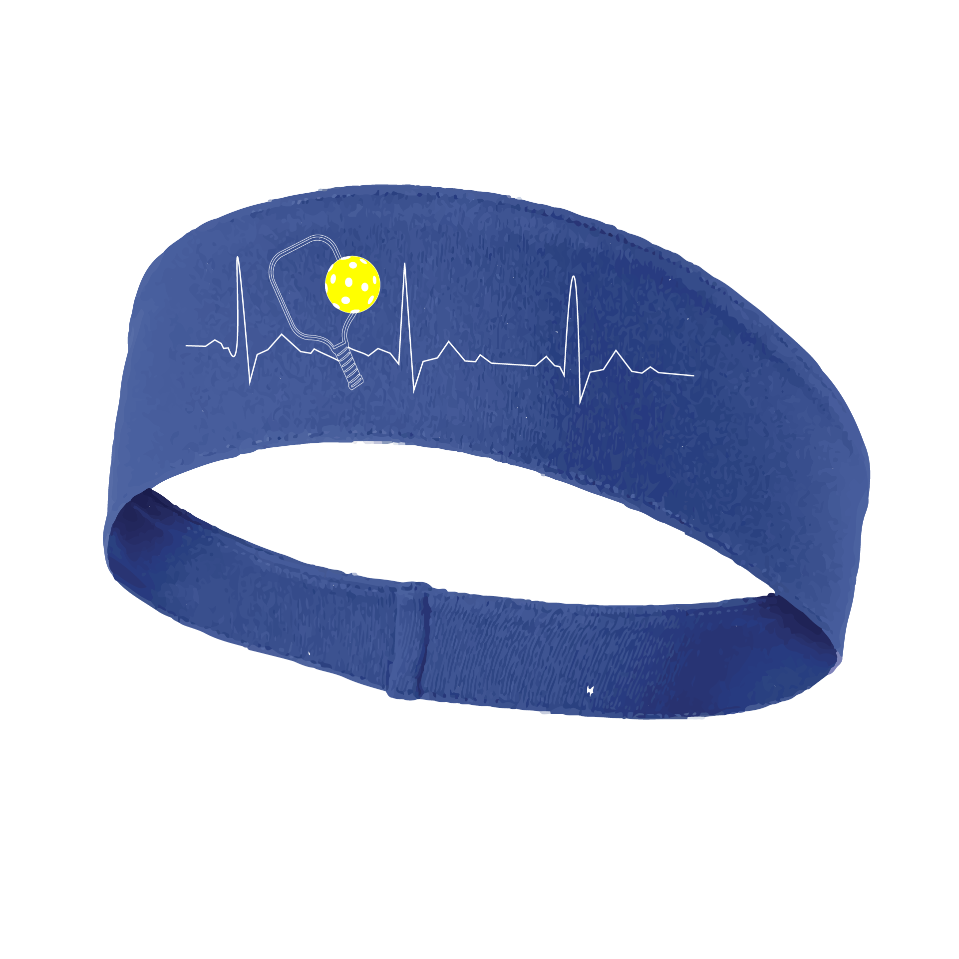 Pickleball Headband Design: Pickleball Heartbeat with white lettering and yellow ball  This fun, pickleball designed, moisture-wicking headband narrows in the back to fit more securely. Single-needle top-stitched edging. These headbands come in a variety of colors. Truly shows your love for the sport of pickleball!!