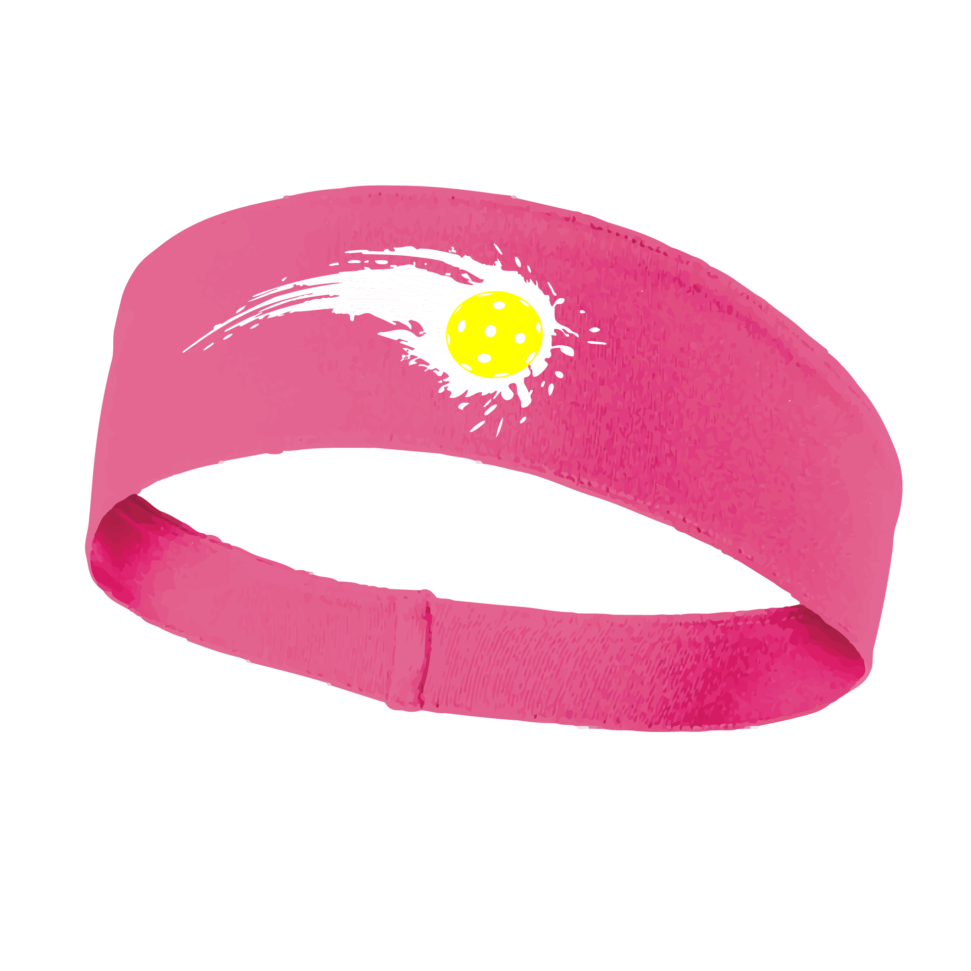 Pickleball Design: Pickleball impact white with yellow ball  This fun, pickleball designed, moisture-wicking headband narrows in the back to fit more securely. Single-needle top-stitched edging. These headbands come in a variety of colors. Truly shows your love for the sport of pickleball!!