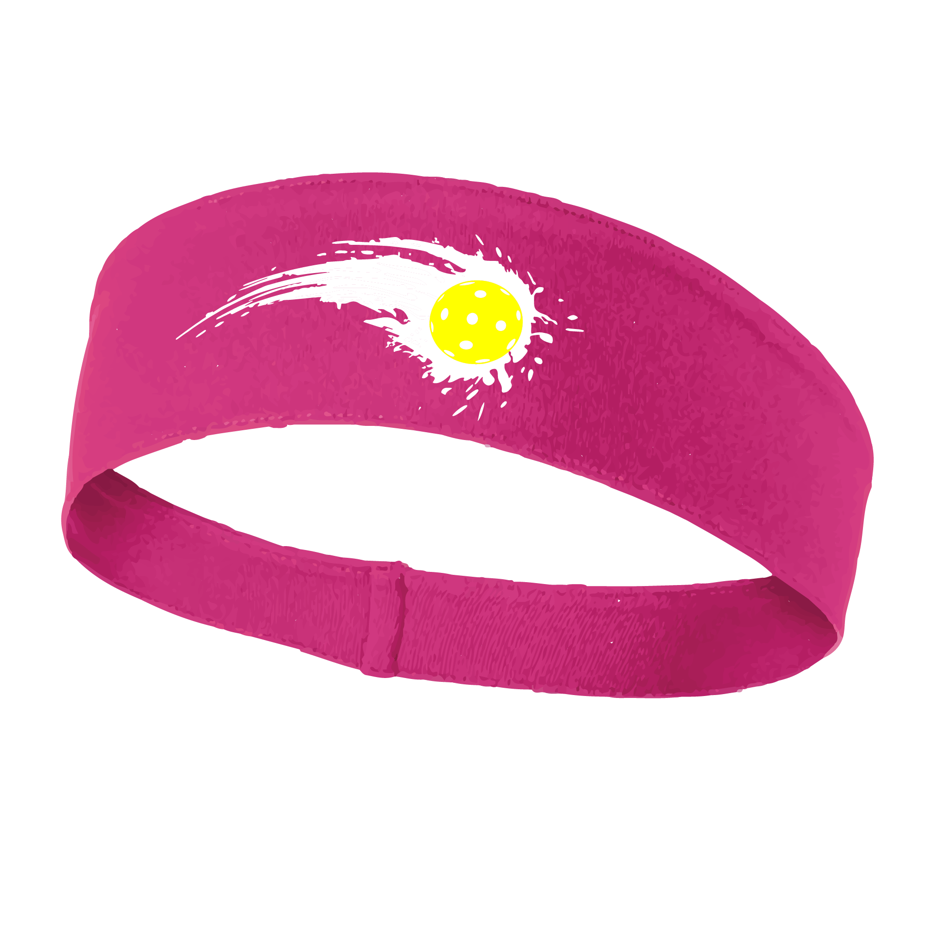 Pickleball Design: Pickleball impact white with yellow ball  This fun, pickleball designed, moisture-wicking headband narrows in the back to fit more securely. Single-needle top-stitched edging. These headbands come in a variety of colors. Truly shows your love for the sport of pickleball!!