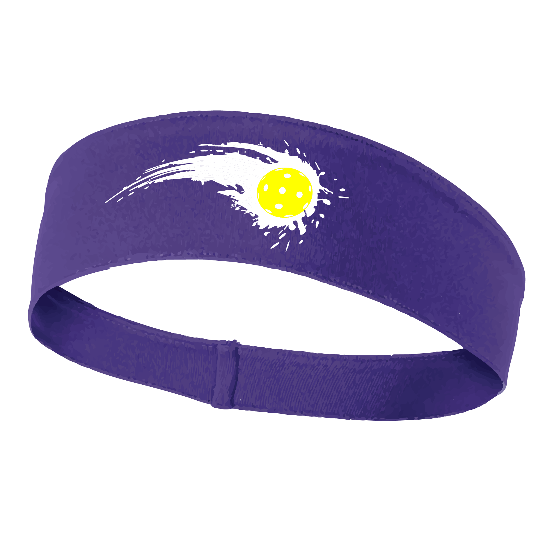 Pickleball Design: Pickleball impact white with yellow ball  This fun, pickleball designed, moisture-wicking headband narrows in the back to fit more securely. Single-needle top-stitched edging. These headbands come in a variety of colors. Truly shows your love for the sport of pickleball!!