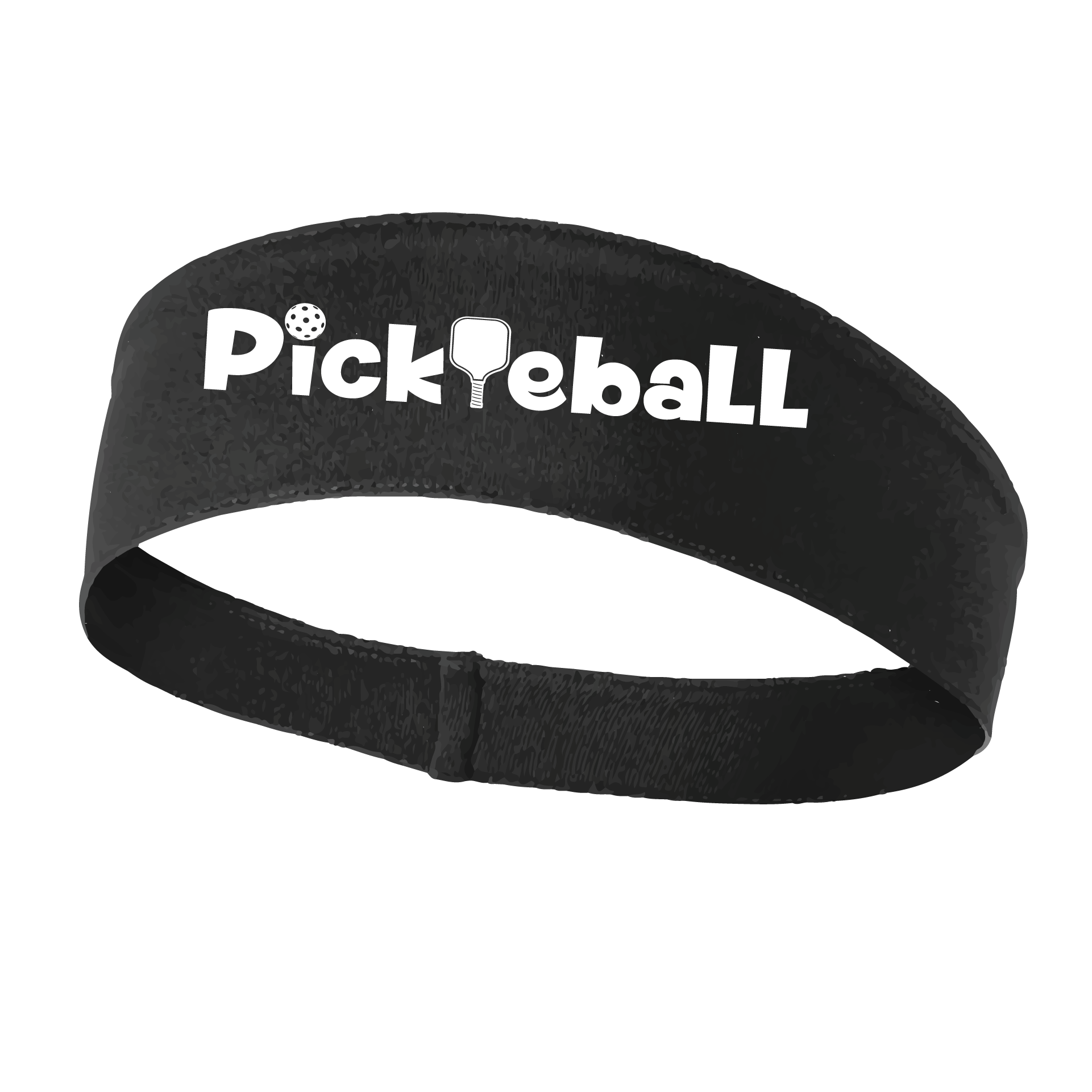 Pickleball Design: Pickleball words in white  This fun, pickleball designed, moisture-wicking headband narrows in the back to fit more securely. Single-needle top-stitched edging. These headbands come in a variety of colors. Truly shows your love for the sport of pickleball!!