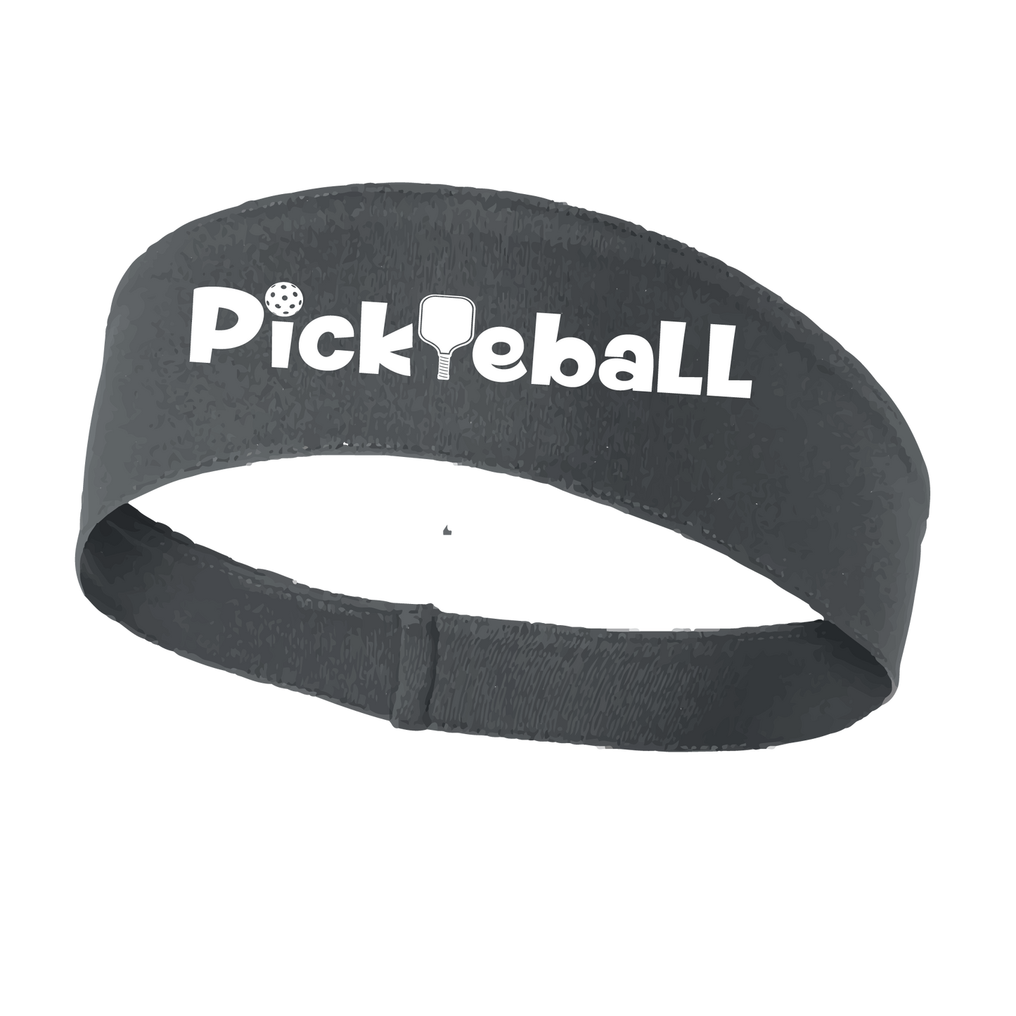 Pickleball Design: Pickleball words in white  This fun, pickleball designed, moisture-wicking headband narrows in the back to fit more securely. Single-needle top-stitched edging. These headbands come in a variety of colors. Truly shows your love for the sport of pickleball!!