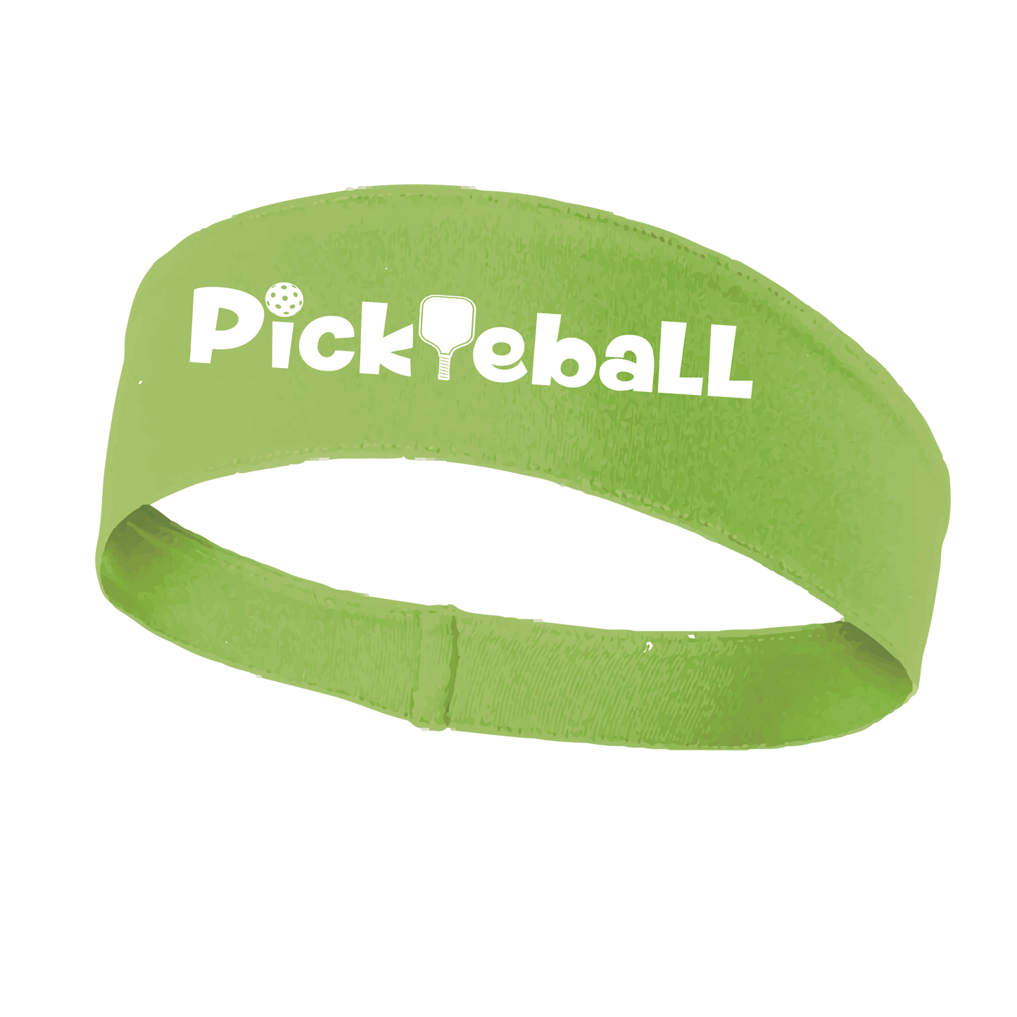 Pickleball Design: Pickleball words in white  This fun, pickleball designed, moisture-wicking headband narrows in the back to fit more securely. Single-needle top-stitched edging. These headbands come in a variety of colors. Truly shows your love for the sport of pickleball!!