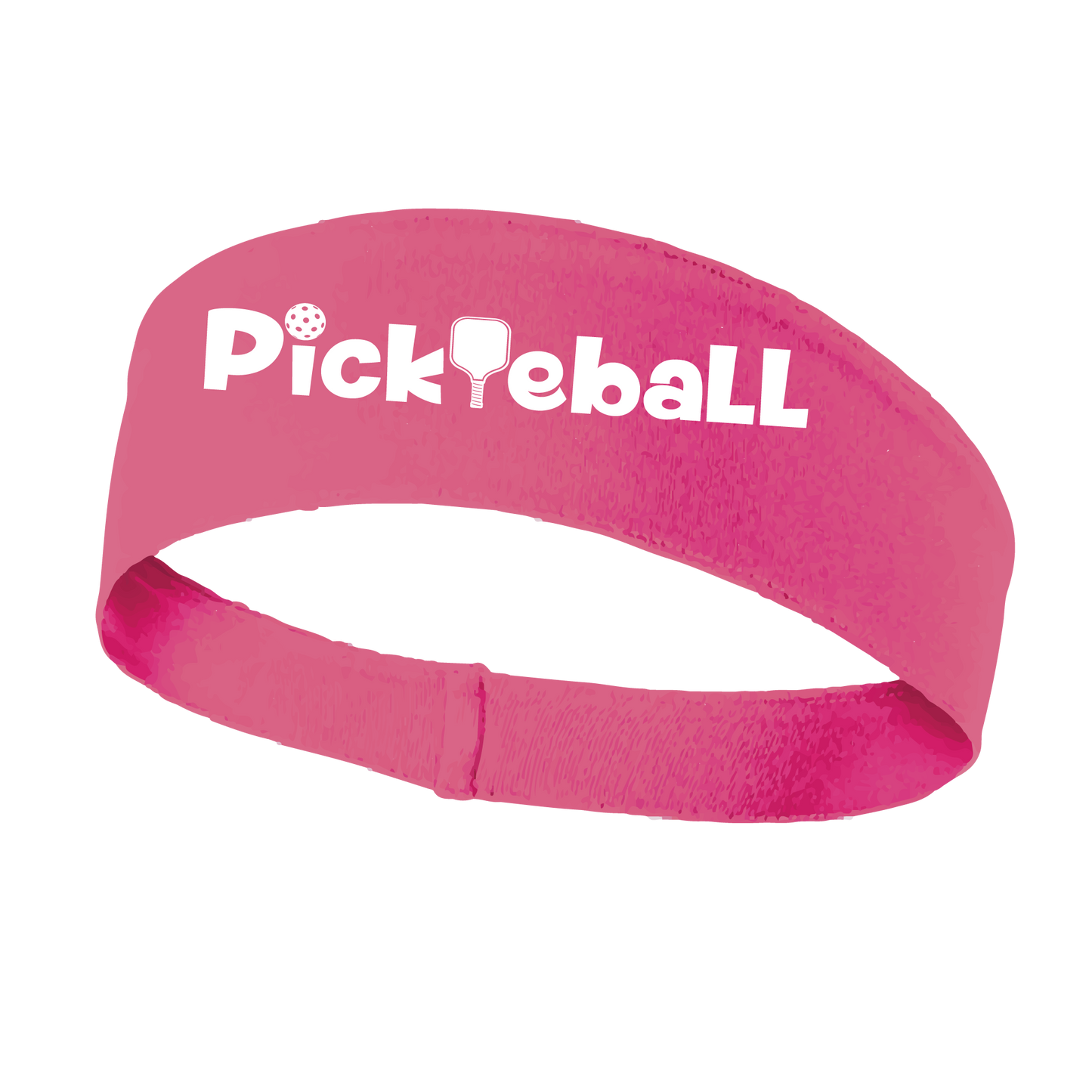 Pickleball Design: Pickleball words in white  This fun, pickleball designed, moisture-wicking headband narrows in the back to fit more securely. Single-needle top-stitched edging. These headbands come in a variety of colors. Truly shows your love for the sport of pickleball!!