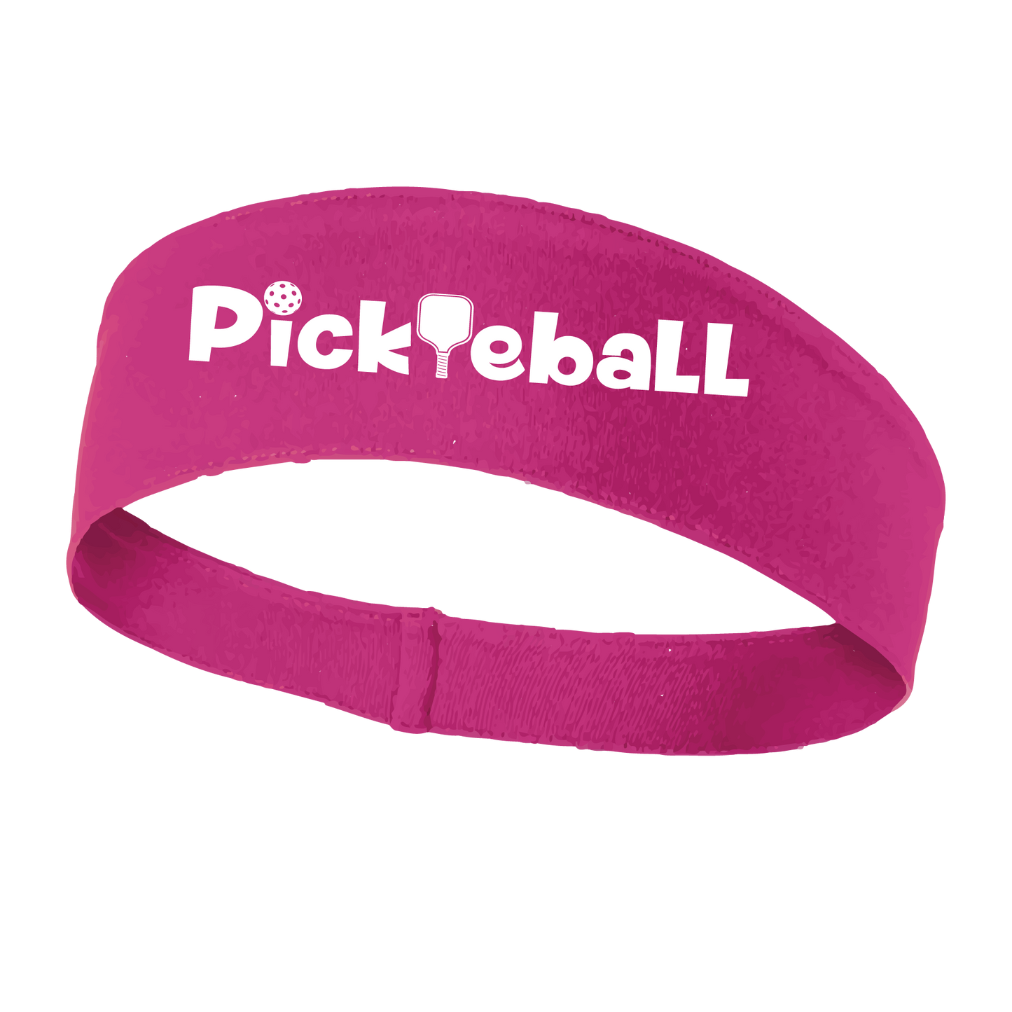 Pickleball Design: Pickleball words in white  This fun, pickleball designed, moisture-wicking headband narrows in the back to fit more securely. Single-needle top-stitched edging. These headbands come in a variety of colors. Truly shows your love for the sport of pickleball!!