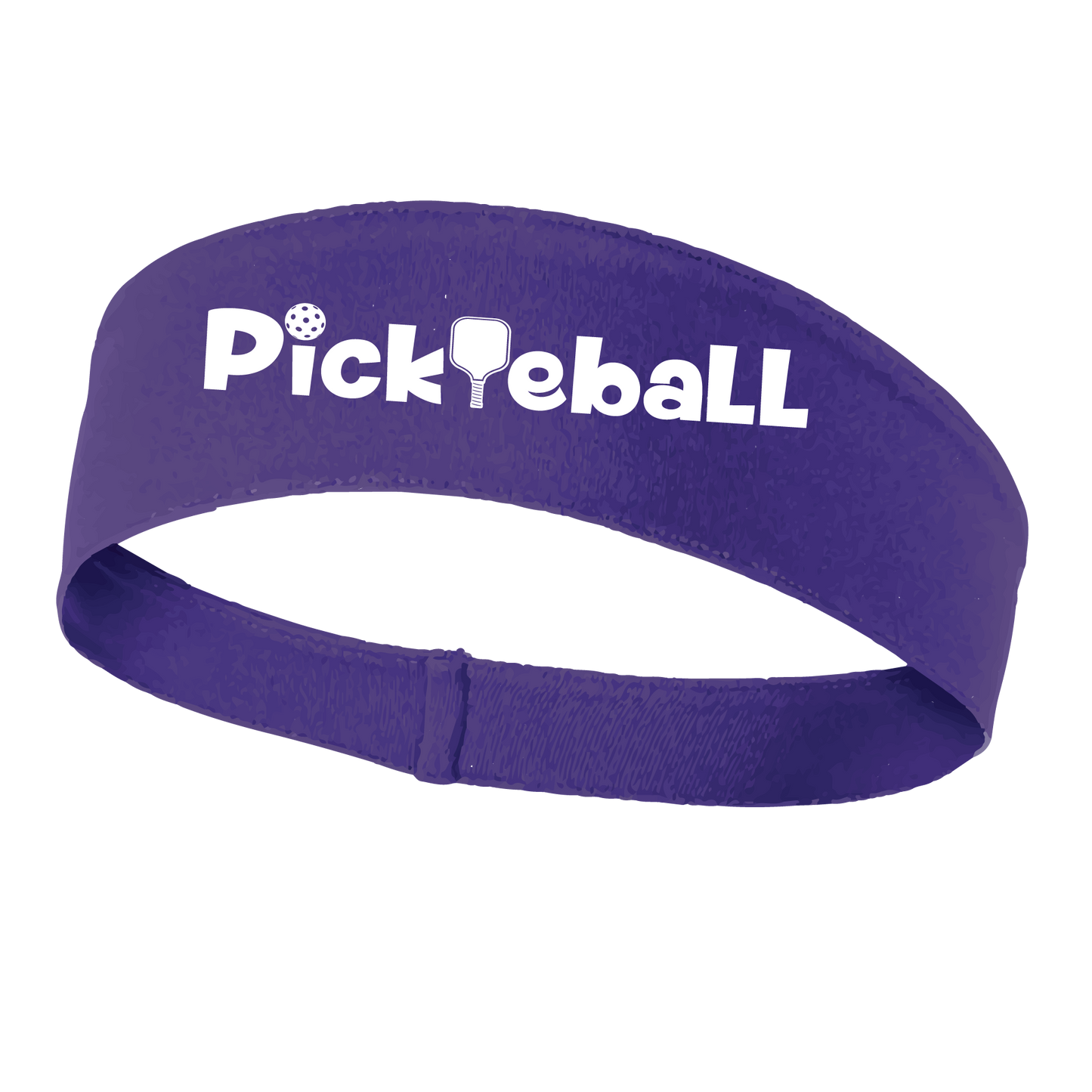 Pickleball Design: Pickleball words in white  This fun, pickleball designed, moisture-wicking headband narrows in the back to fit more securely. Single-needle top-stitched edging. These headbands come in a variety of colors. Truly shows your love for the sport of pickleball!!