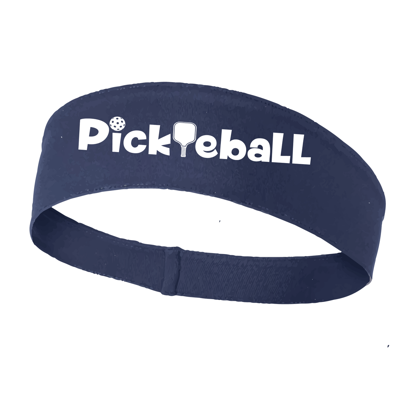 Pickleball Design: Pickleball words in white  This fun, pickleball designed, moisture-wicking headband narrows in the back to fit more securely. Single-needle top-stitched edging. These headbands come in a variety of colors. Truly shows your love for the sport of pickleball!!
