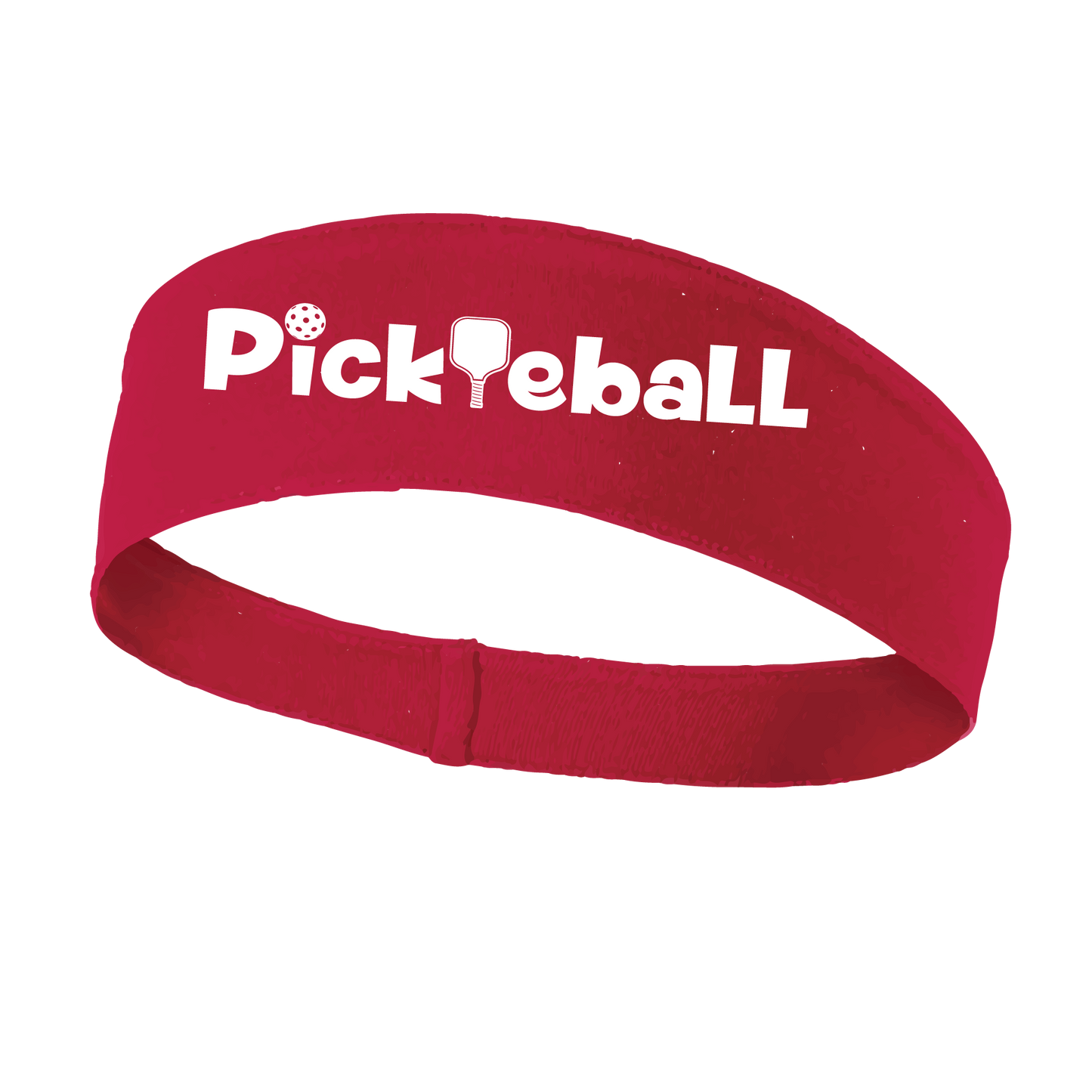 Pickleball Design: Pickleball words in white  This fun, pickleball designed, moisture-wicking headband narrows in the back to fit more securely. Single-needle top-stitched edging. These headbands come in a variety of colors. Truly shows your love for the sport of pickleball!!
