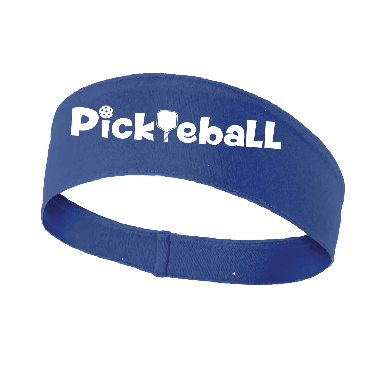 Pickleball Design: Pickleball words in white  This fun, pickleball designed, moisture-wicking headband narrows in the back to fit more securely. Single-needle top-stitched edging. These headbands come in a variety of colors. Truly shows your love for the sport of pickleball!!