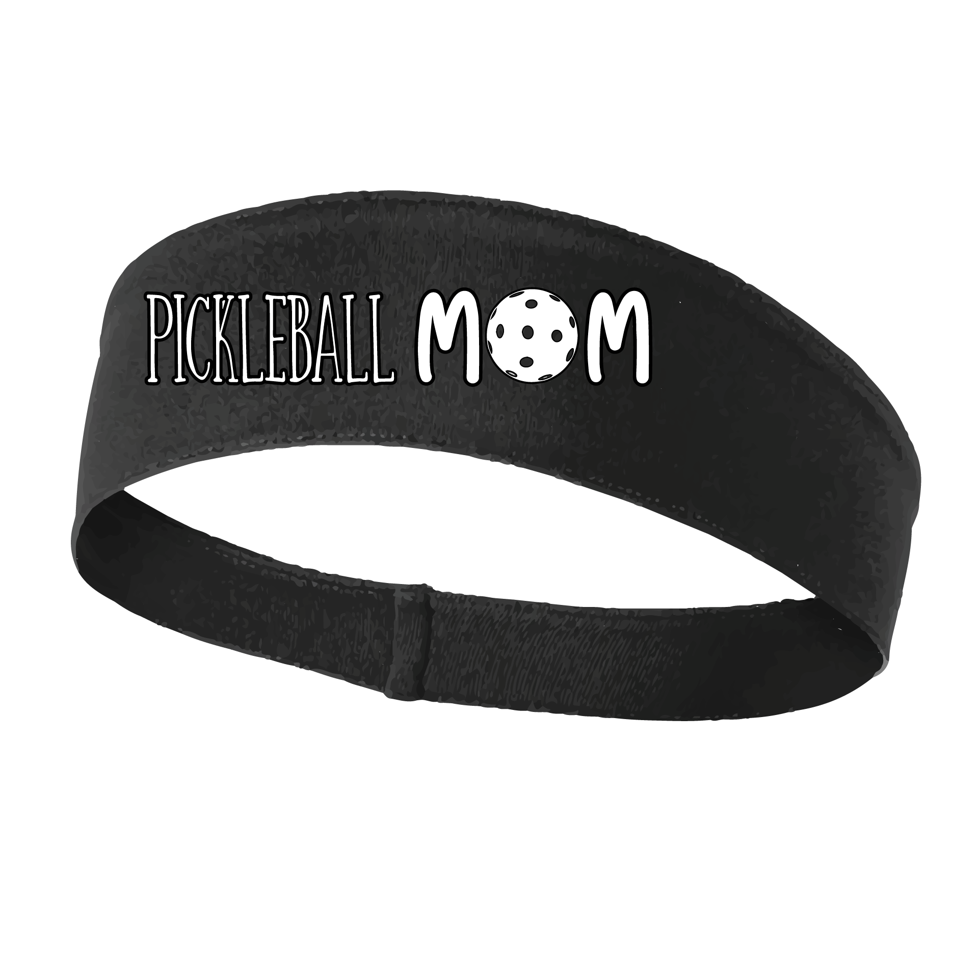 Pickleball Headband Design: Pickleball Mom  This fun, pickleball designed, moisture-wicking headband narrows in the back to fit more securely. Single-needle top-stitched edging. These headbands come in a variety of colors. Truly shows your love for the sport of pickleball!!