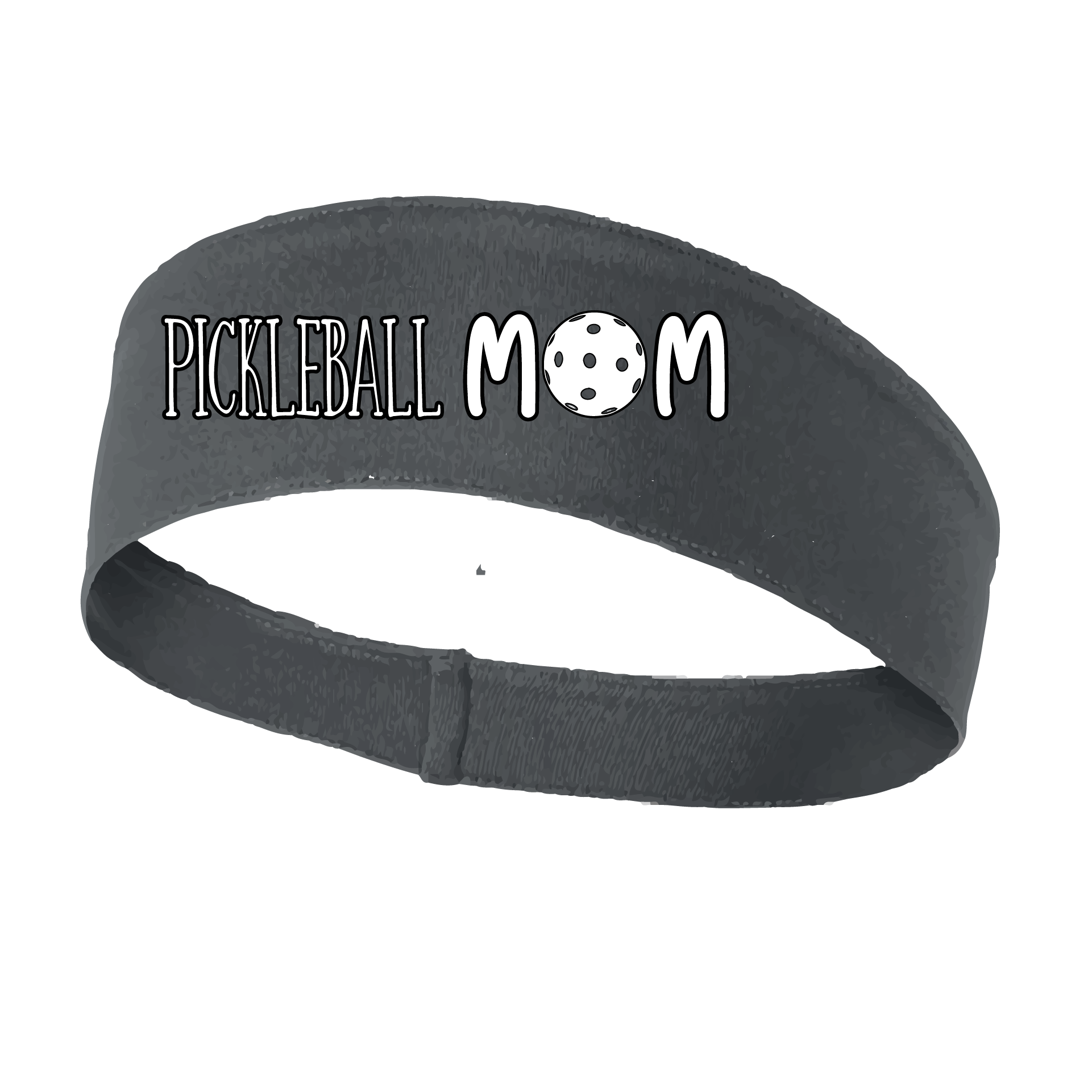 Pickleball Headband Design: Pickleball Mom  This fun, pickleball designed, moisture-wicking headband narrows in the back to fit more securely. Single-needle top-stitched edging. These headbands come in a variety of colors. Truly shows your love for the sport of pickleball!!