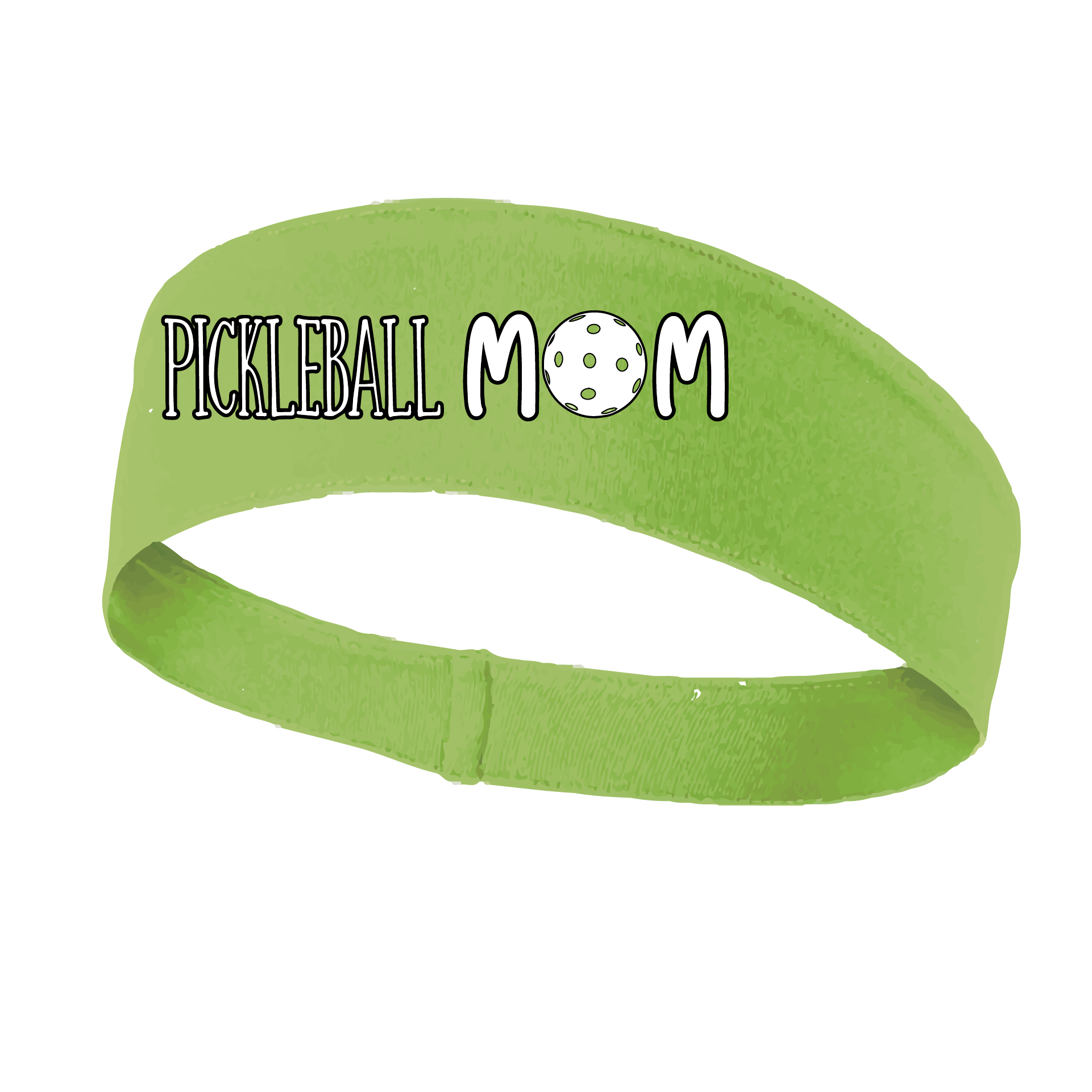 Pickleball Headband Design: Pickleball Mom  This fun, pickleball designed, moisture-wicking headband narrows in the back to fit more securely. Single-needle top-stitched edging. These headbands come in a variety of colors. Truly shows your love for the sport of pickleball!!