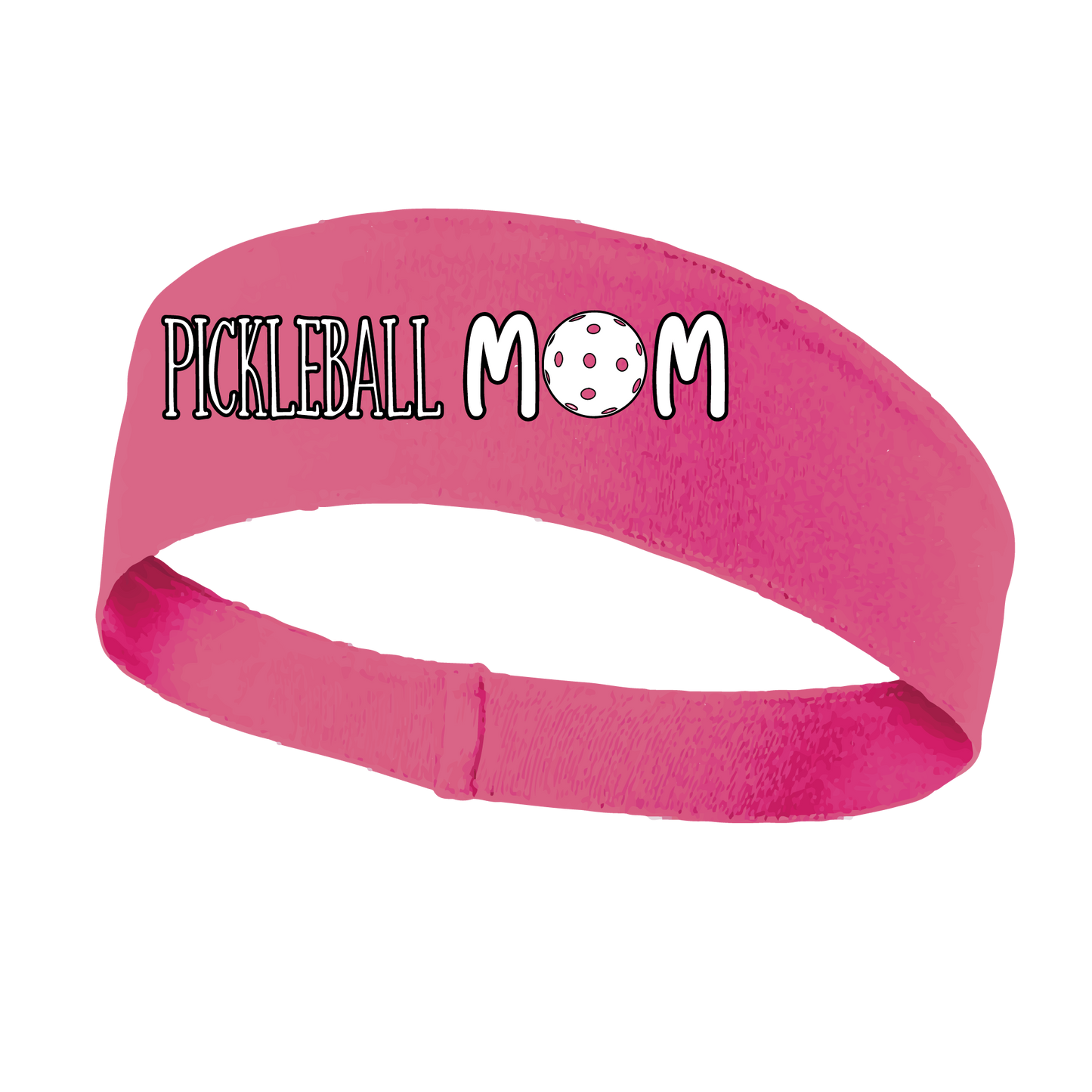 Pickleball Headband Design: Pickleball Mom  This fun, pickleball designed, moisture-wicking headband narrows in the back to fit more securely. Single-needle top-stitched edging. These headbands come in a variety of colors. Truly shows your love for the sport of pickleball!!