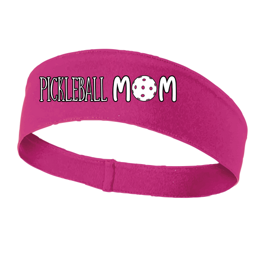 Pickleball Headband Design: Pickleball Mom  This fun, pickleball designed, moisture-wicking headband narrows in the back to fit more securely. Single-needle top-stitched edging. These headbands come in a variety of colors. Truly shows your love for the sport of pickleball!!