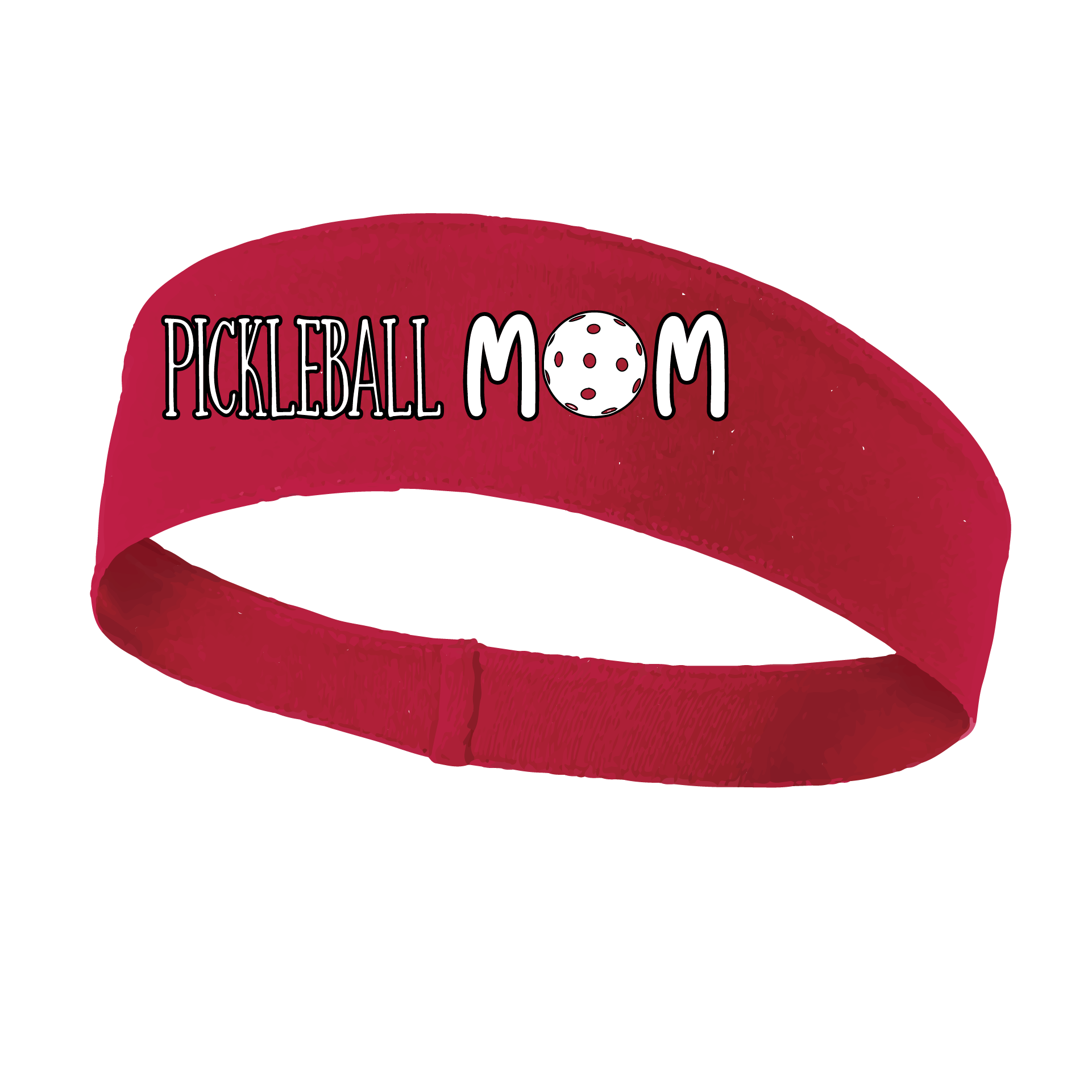 Pickleball Headband Design: Pickleball Mom  This fun, pickleball designed, moisture-wicking headband narrows in the back to fit more securely. Single-needle top-stitched edging. These headbands come in a variety of colors. Truly shows your love for the sport of pickleball!!