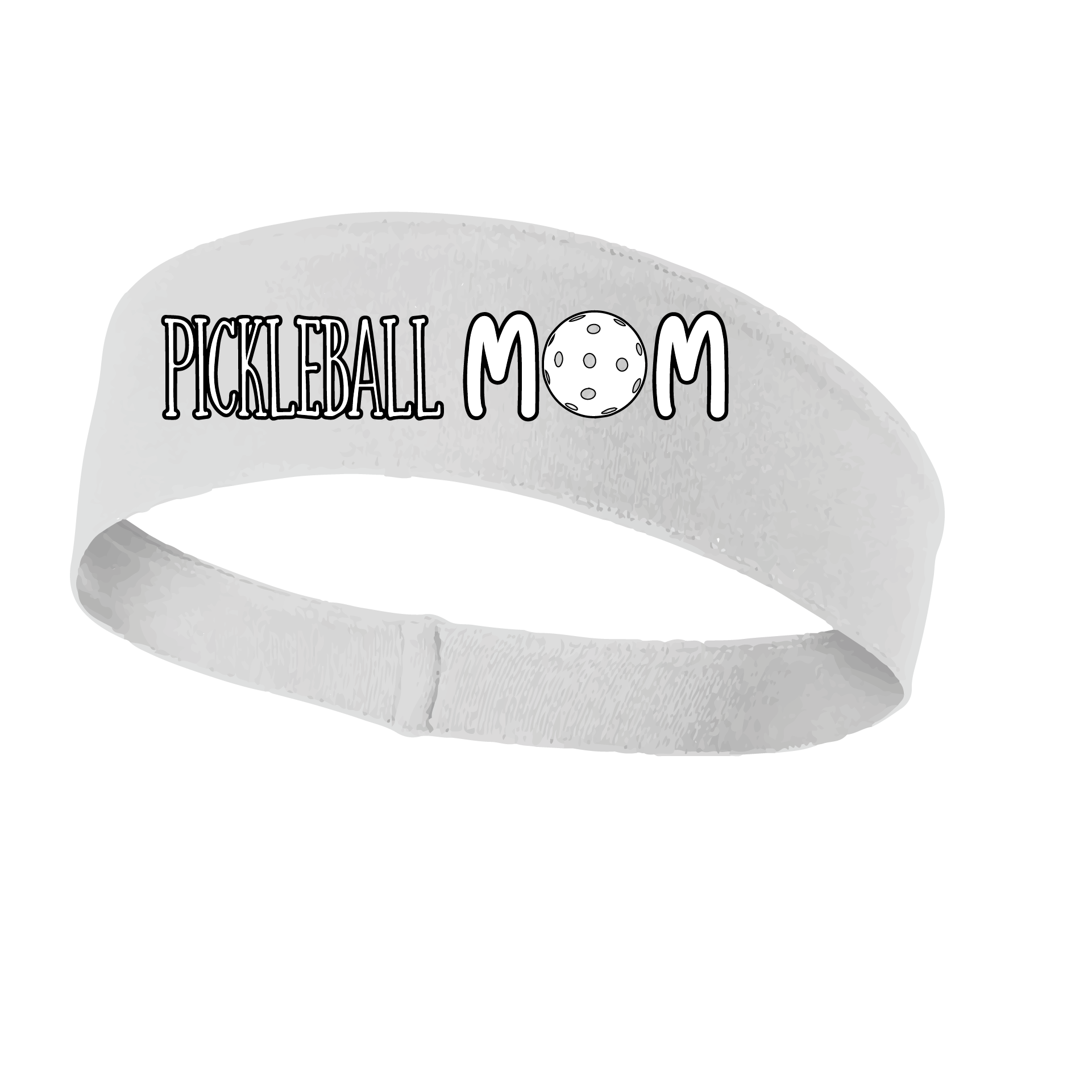 Pickleball Headband Design: Pickleball Mom  This fun, pickleball designed, moisture-wicking headband narrows in the back to fit more securely. Single-needle top-stitched edging. These headbands come in a variety of colors. Truly shows your love for the sport of pickleball!!